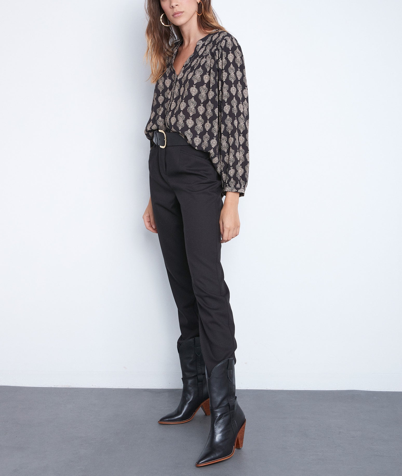 Blouse ample imprimée noire Timeo Faume - seconde main