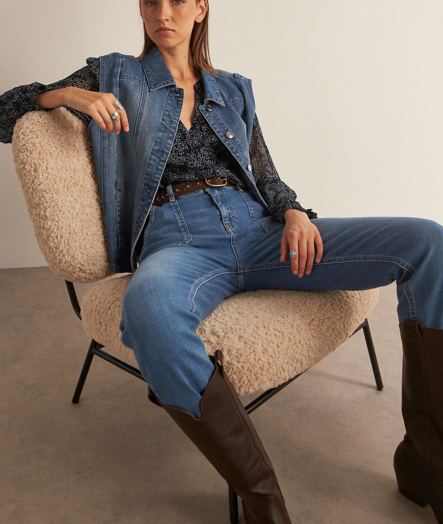 Blouse imprimée pétrole Caly Faume - seconde main