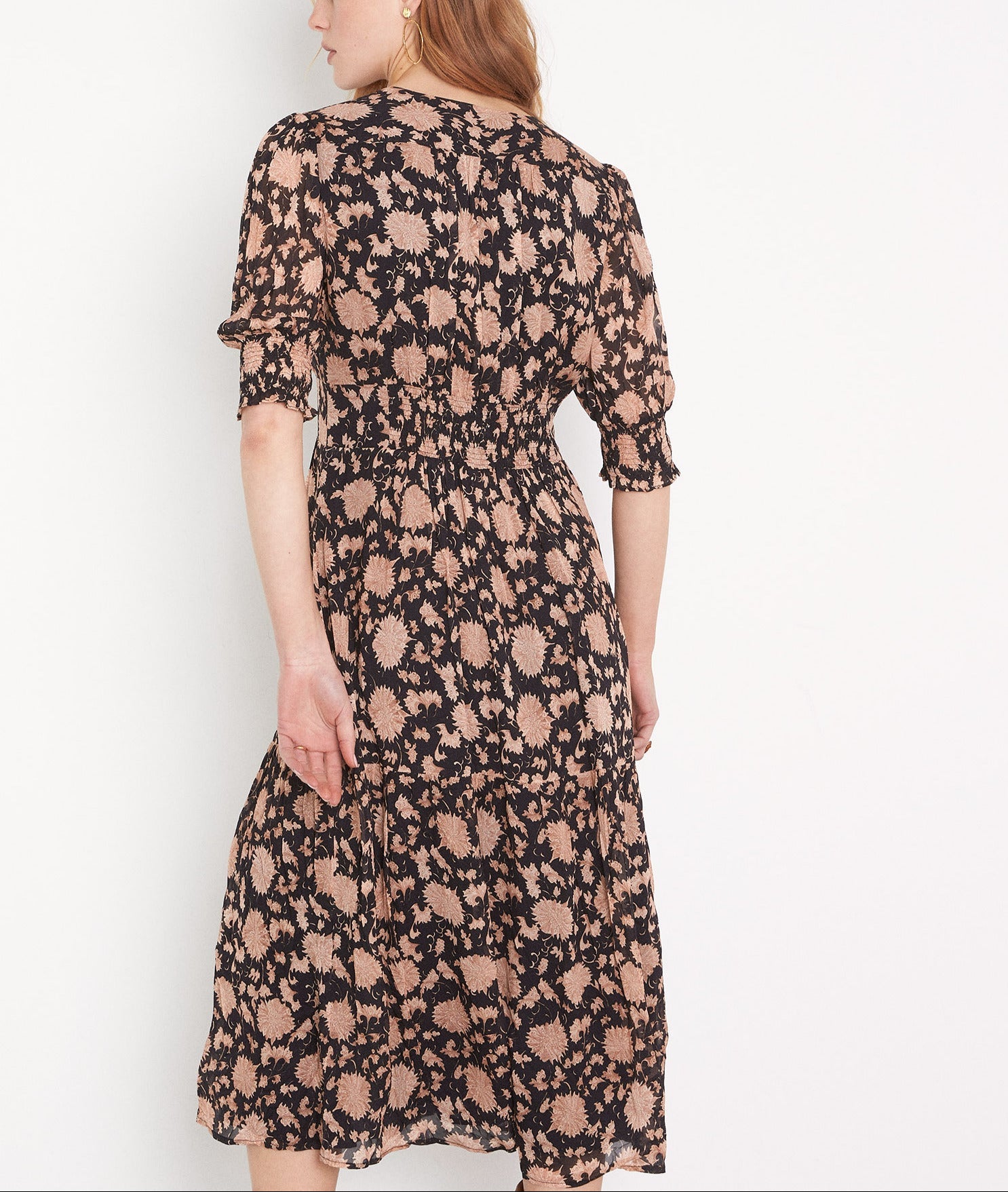 Robe longue imprimée noire Hadra Faume - seconde main