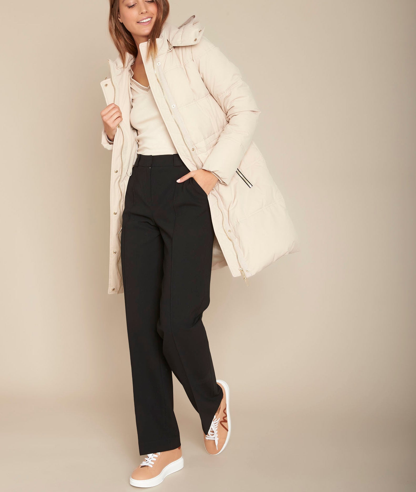 Doudoune beige à capuche Léonie Faume - seconde main