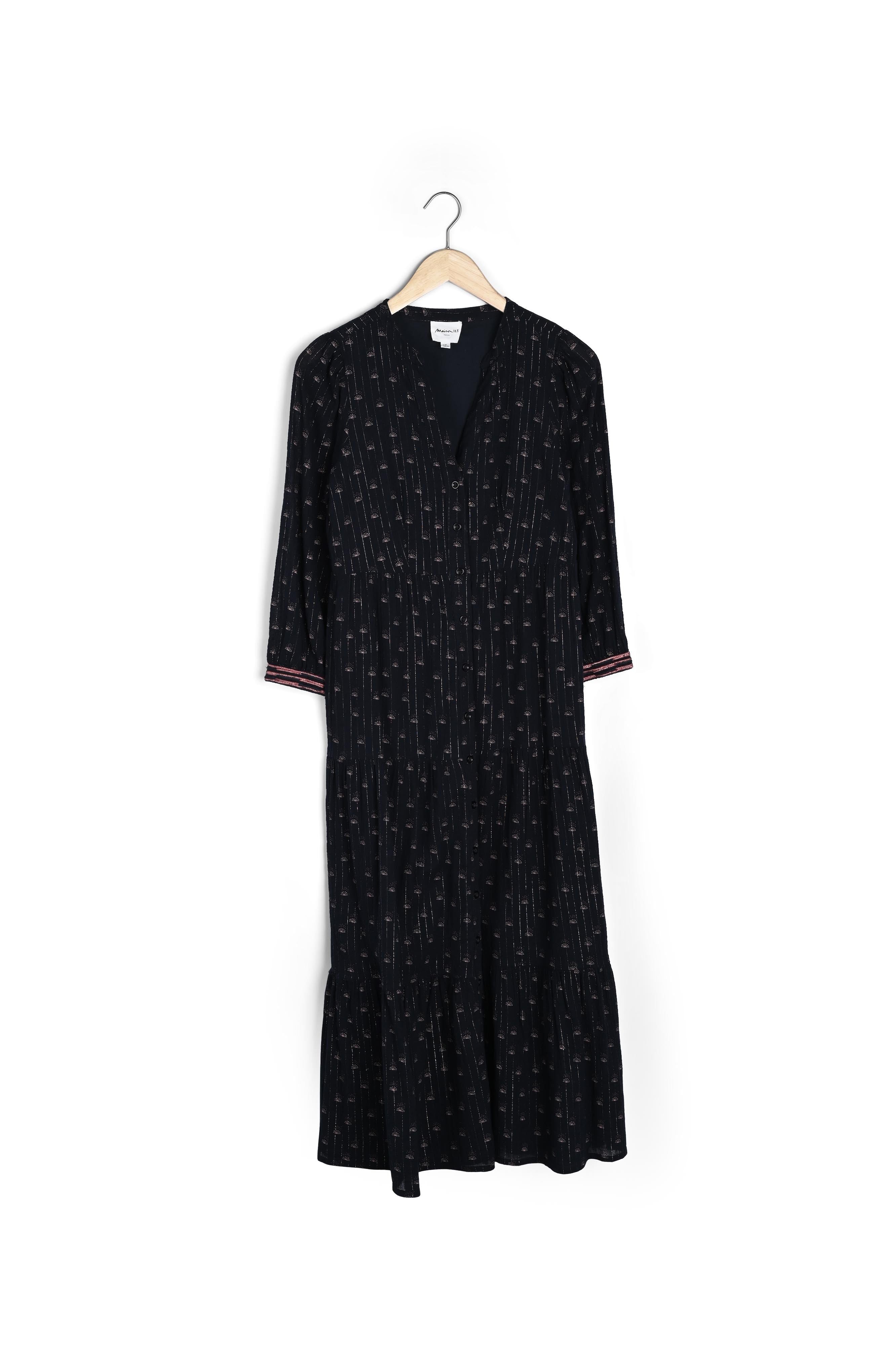 Robe longue imprimée en coton noir Norma Faume - seconde main