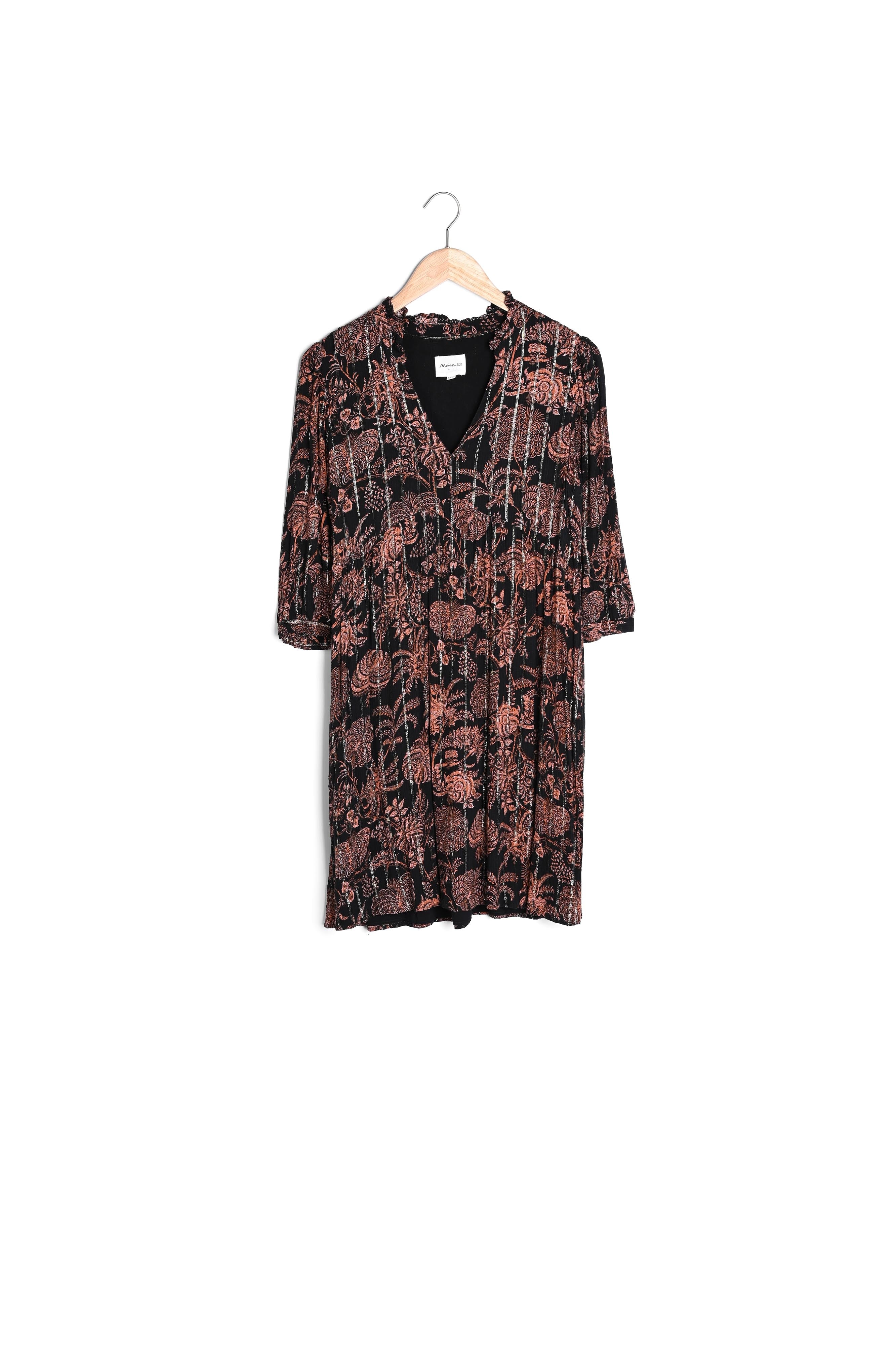 Robe courte imprimée noir et orange Lais Faume - seconde main