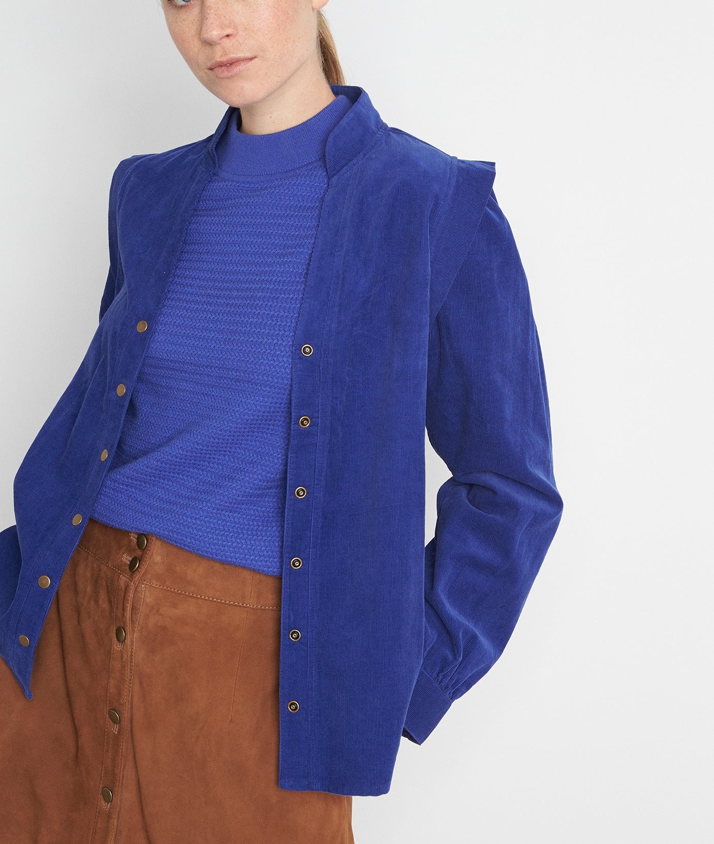 Chemise en velours milleraies de coton bleu Adam Faume - seconde main