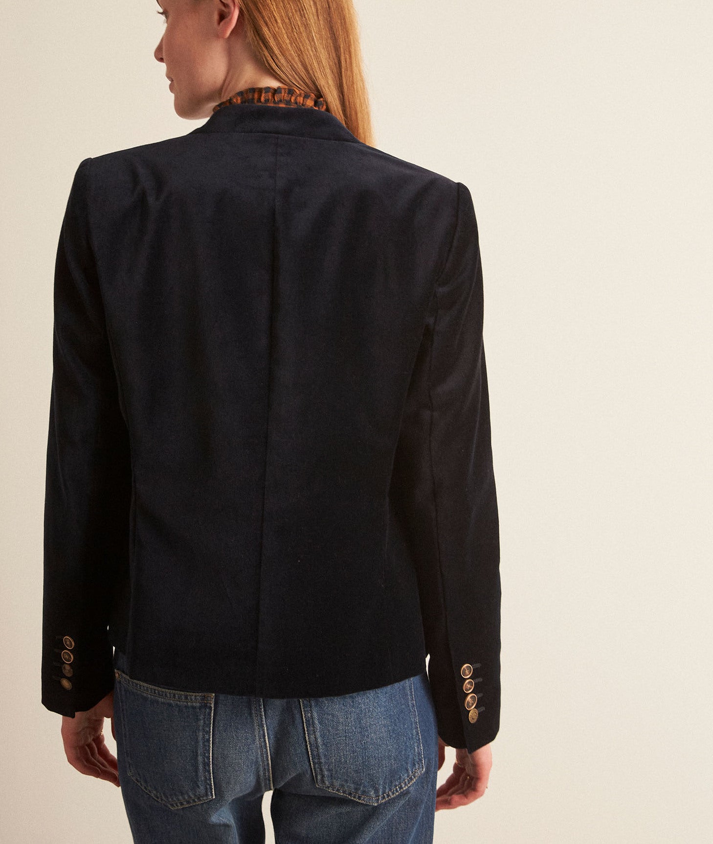 Veste courte en velours bleu marine Tang Faume - seconde main