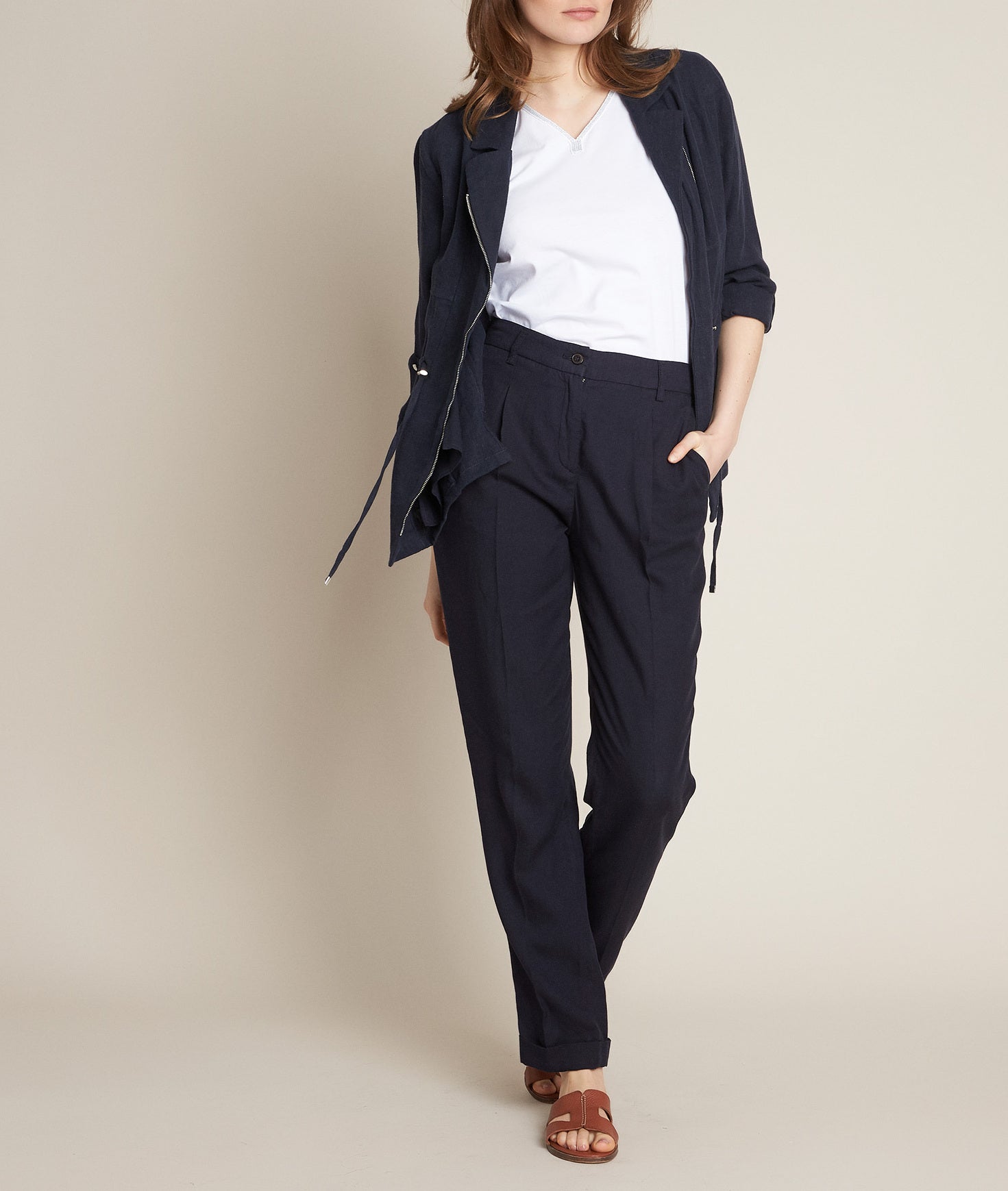 Pantalon chino marine en Lyocell Idylle Faume - seconde main