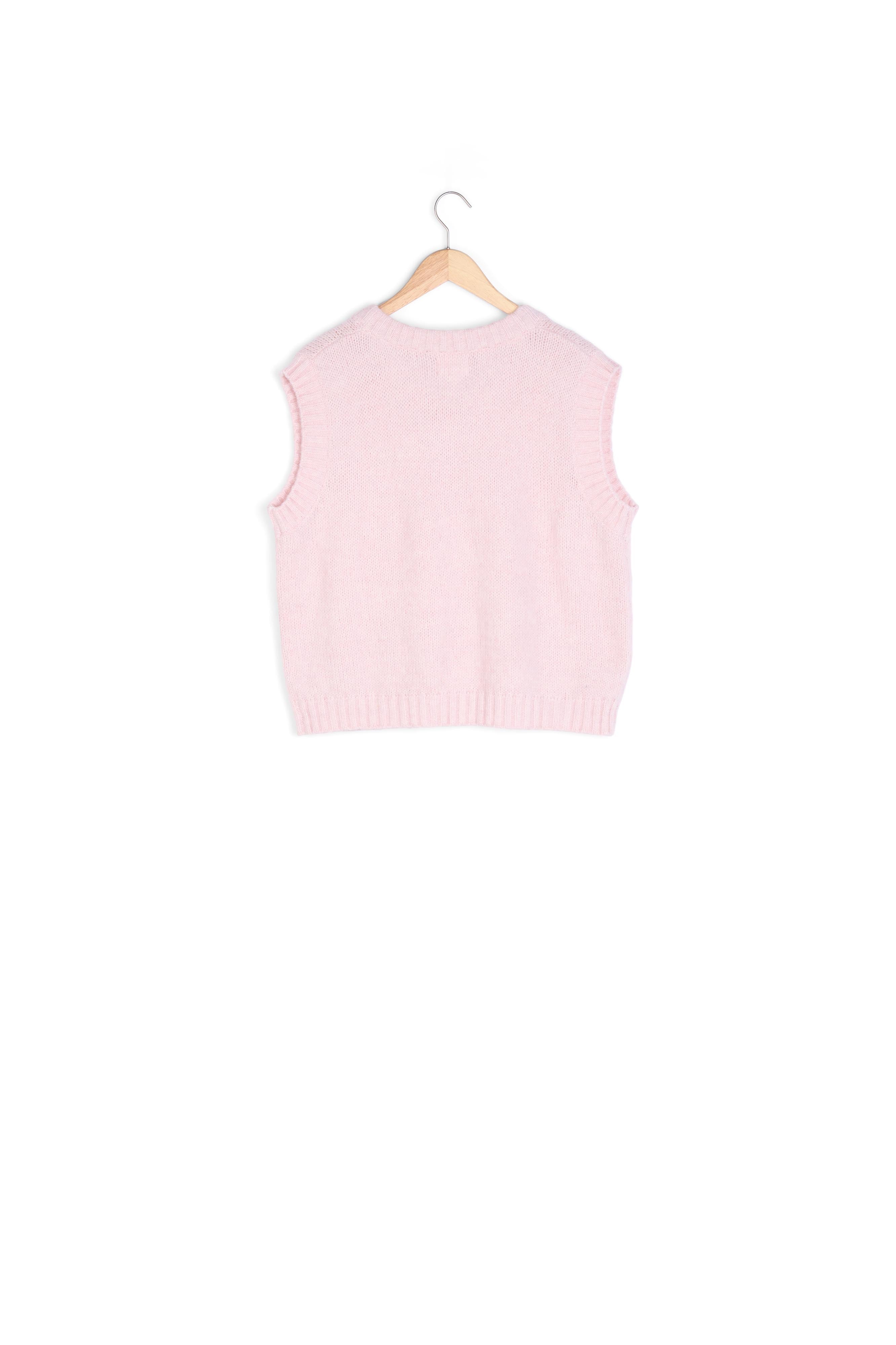 Pull sans manches col V rose poudré Tolga Faume - seconde main