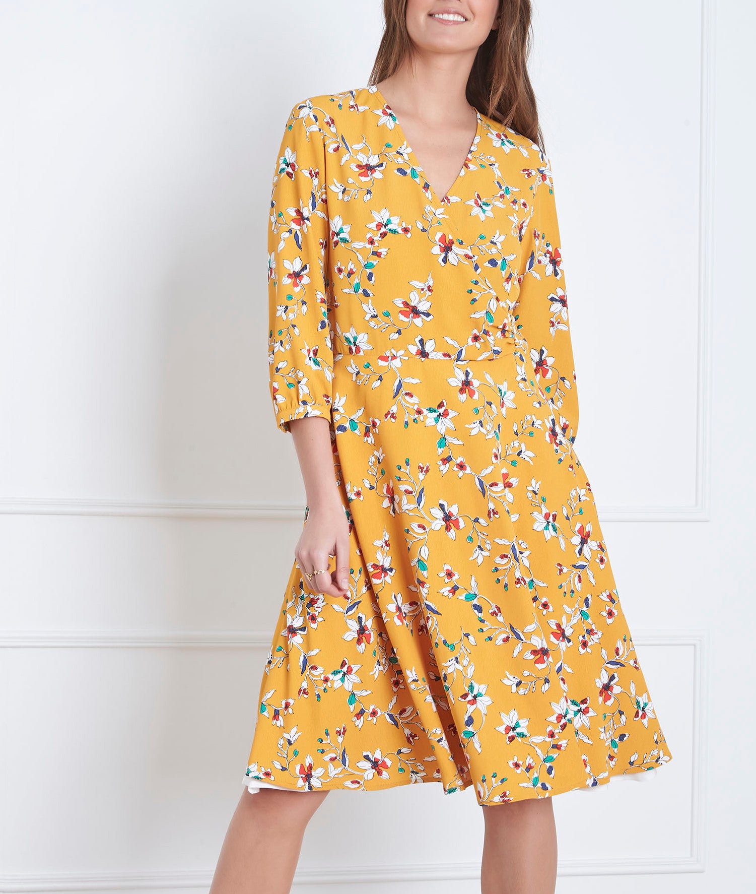 Robe jaune imprimé fleuri portefeuille Laurene Faume - seconde main