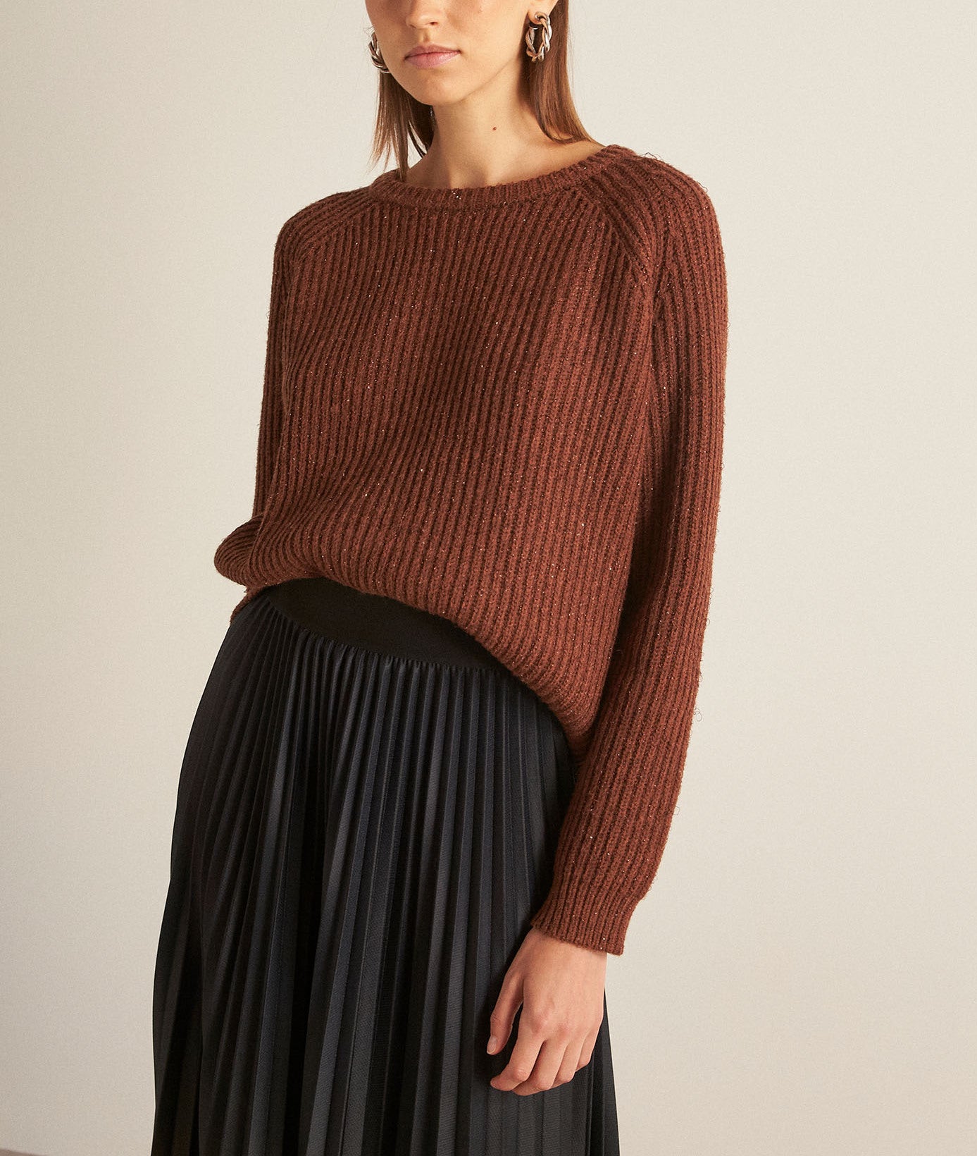 Pull court en maille marron Barbara Faume - seconde main