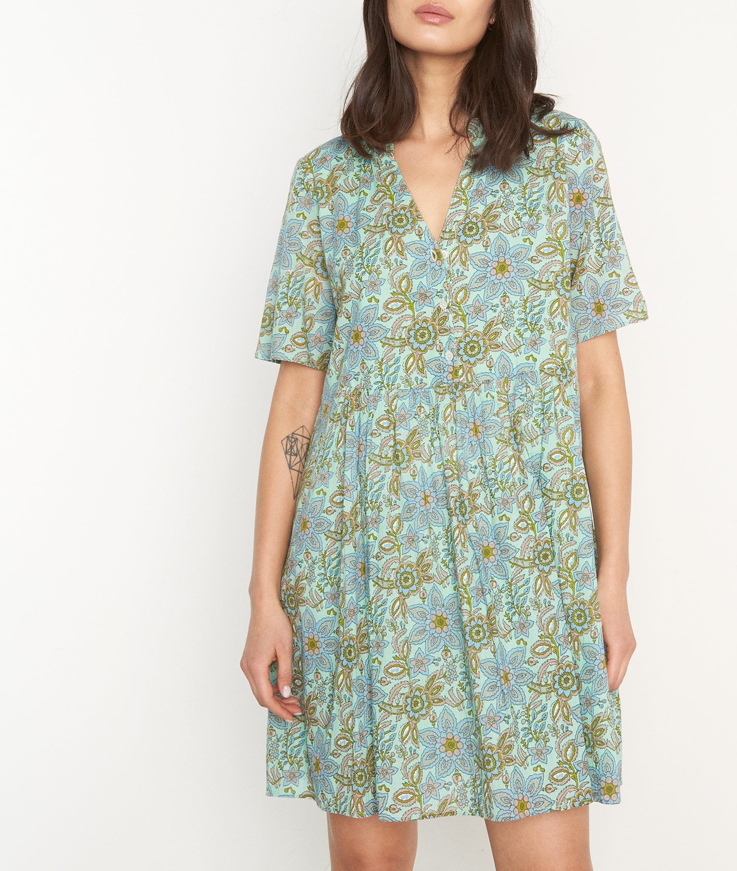 Robe courte imprimée en coton verte Nalla Faume - seconde main
