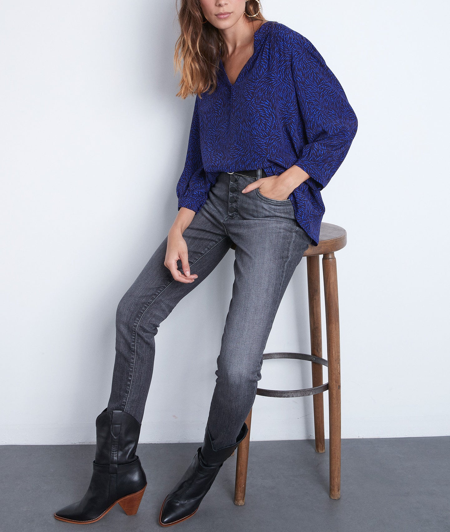 Blouse fluide imprimée bleue Elsa Faume - seconde main