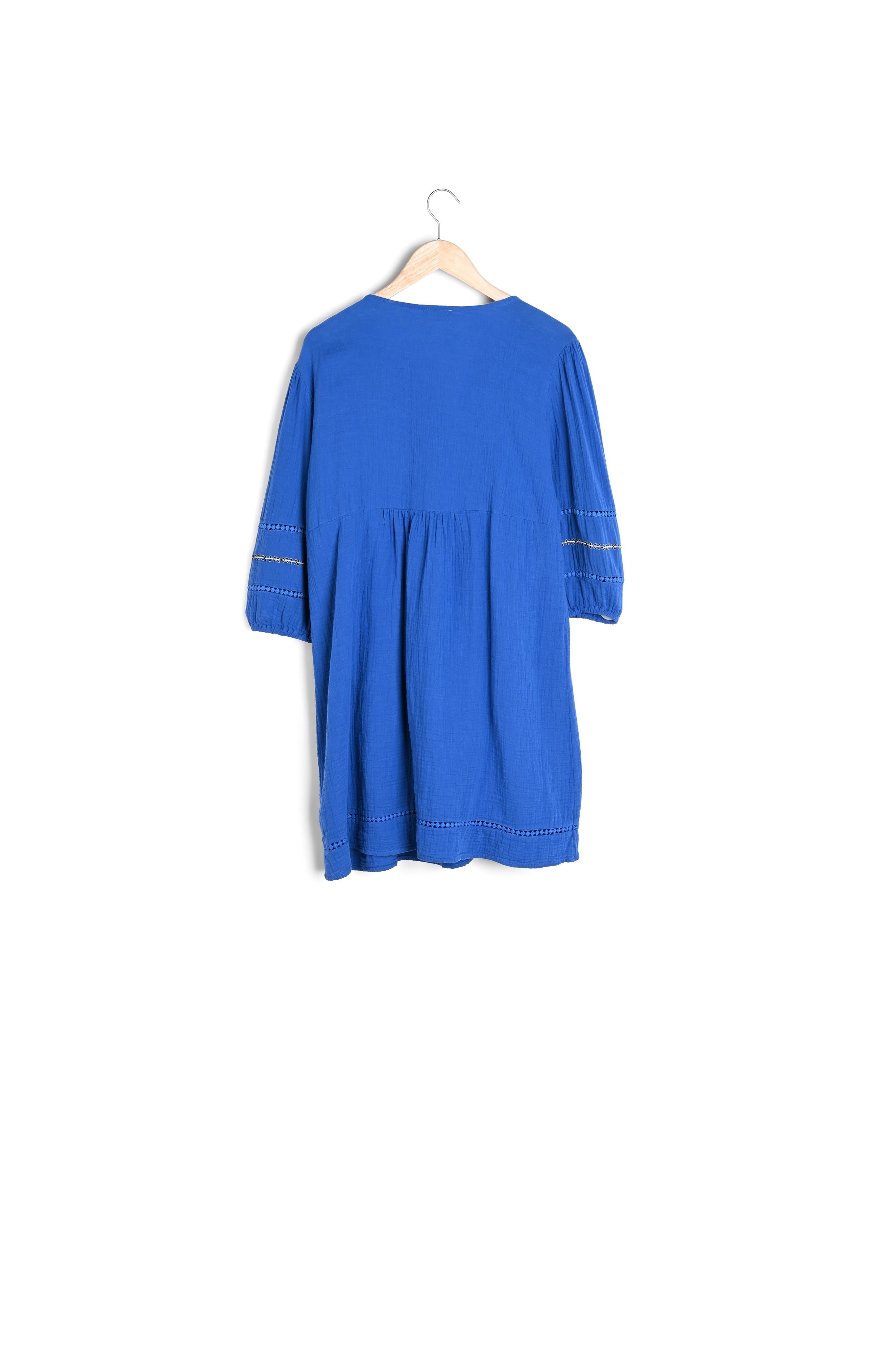 Robe courte en coton bio brodé bleu roi Nita Faume - seconde main