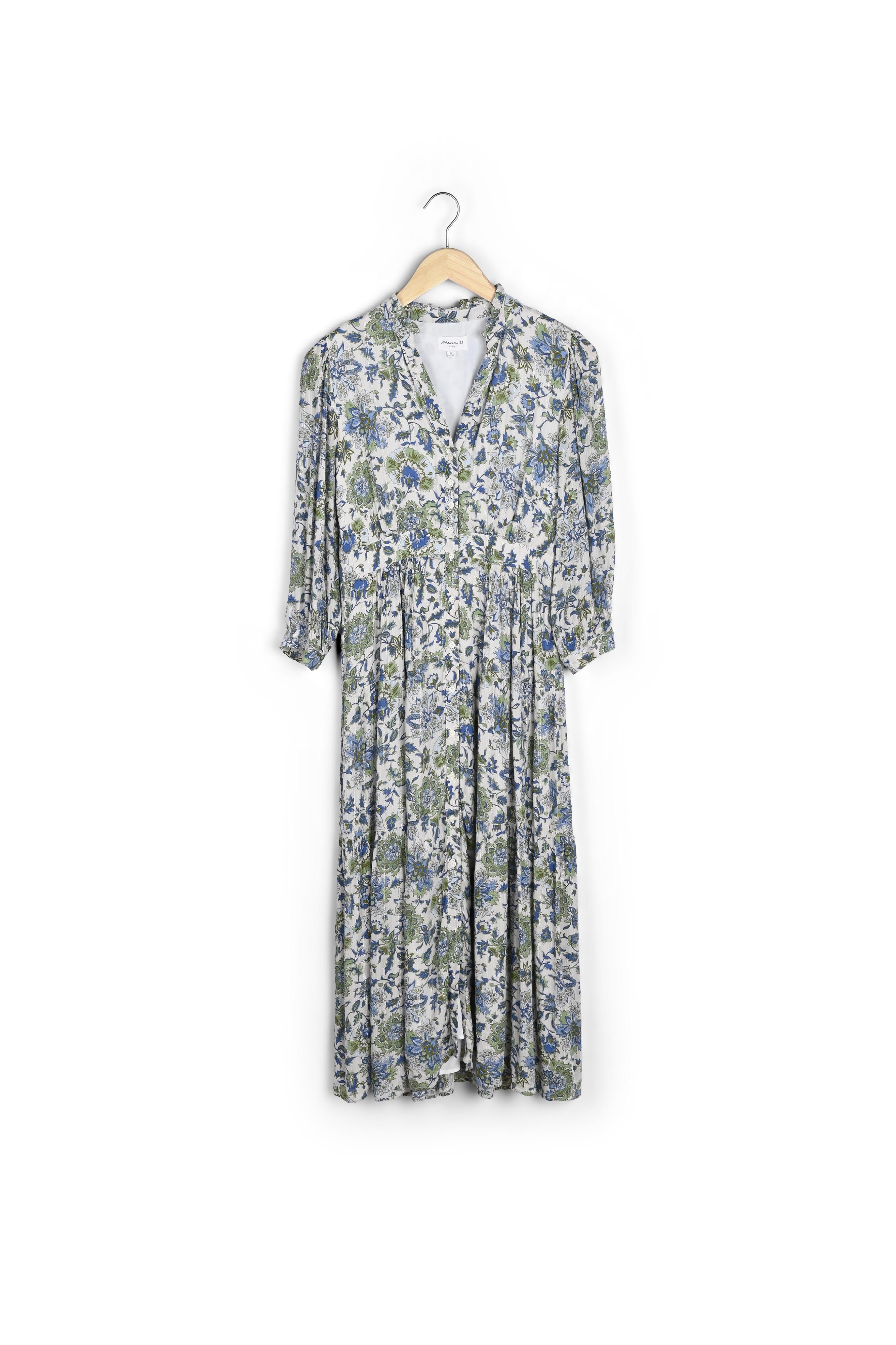 Robe longue bohème à l'imprimé floral bleu et vert Carola Faume - seconde main