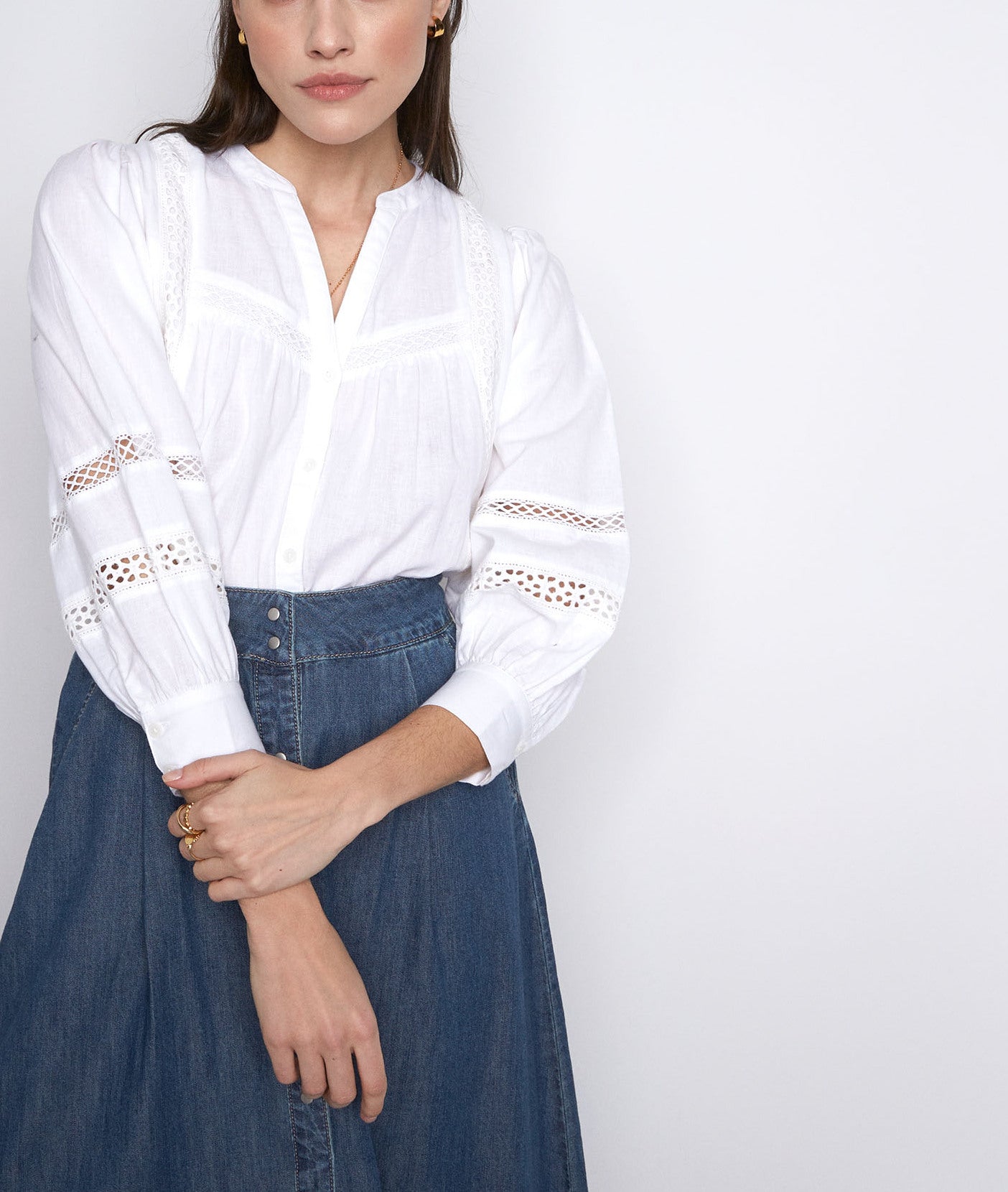 Blouse banche en coton et lin Lady Faume - seconde main