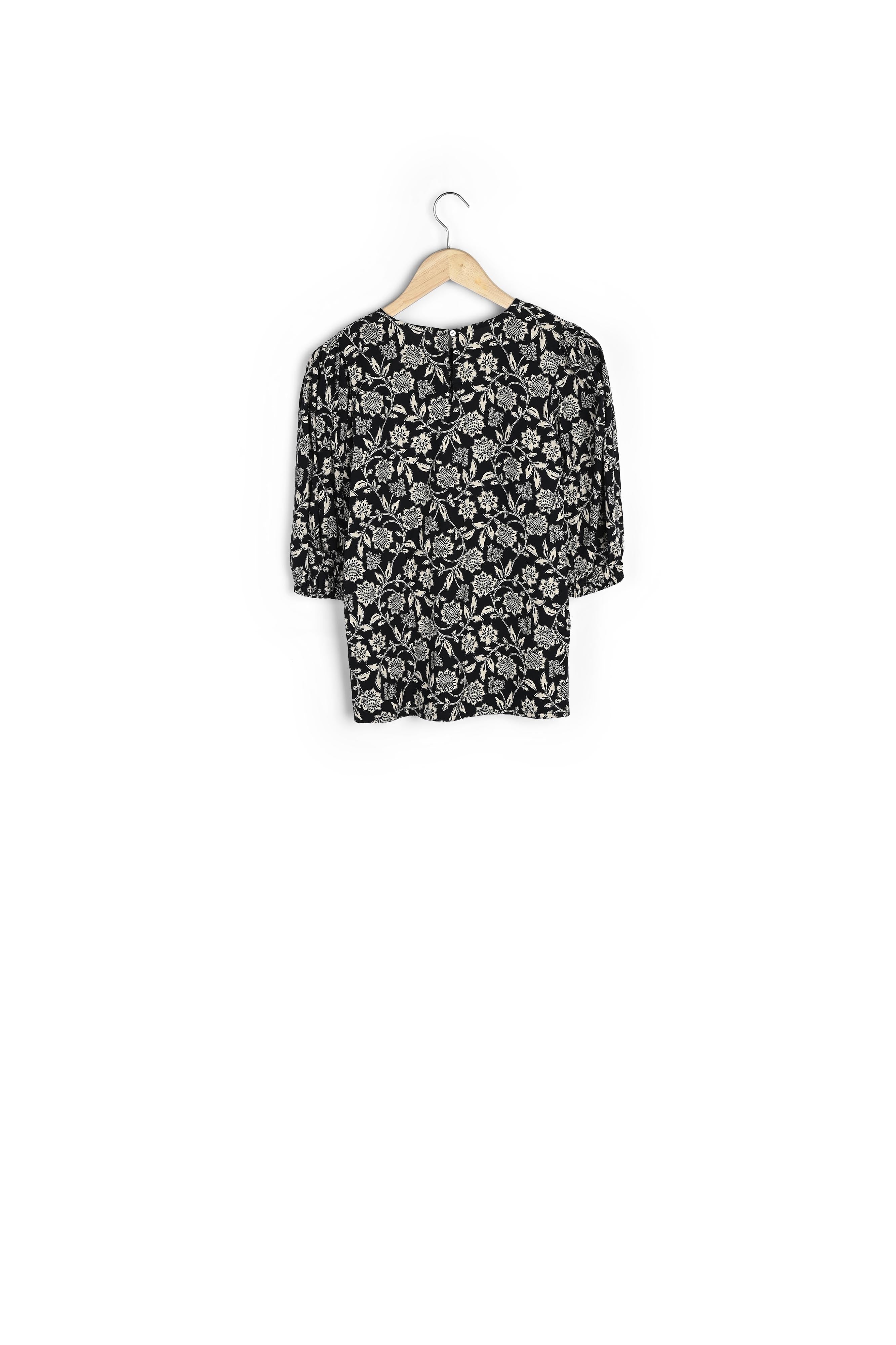 Blouse imprimé à manches ballons en coton noir Laelle Faume - seconde main