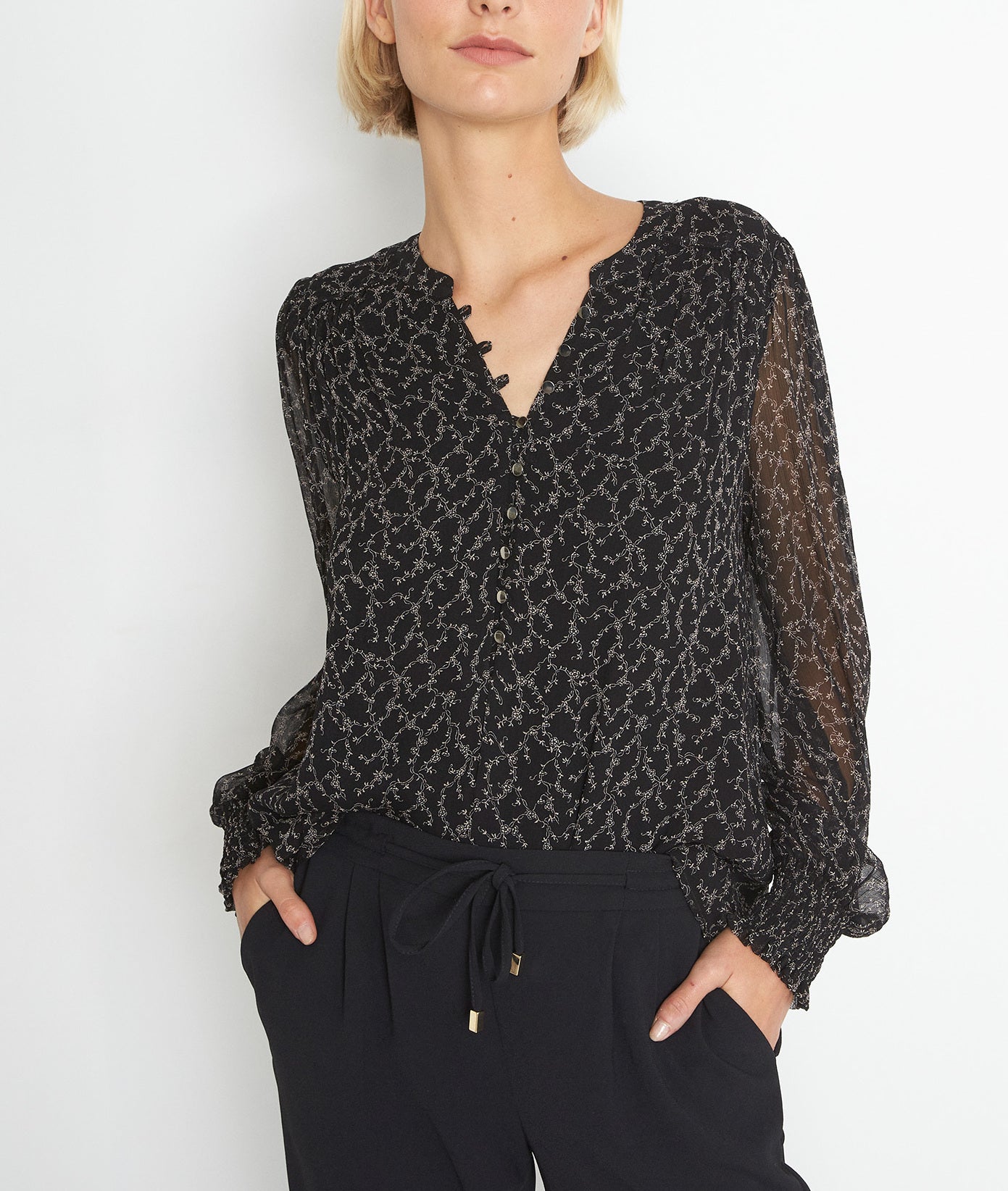 Blouse fluide imprimée noir et blanc Anais Faume - seconde main