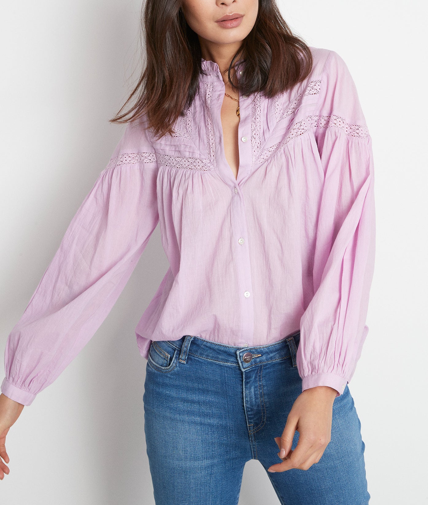 Blouse boutonnée en coton mauve Lalita Faume - seconde main