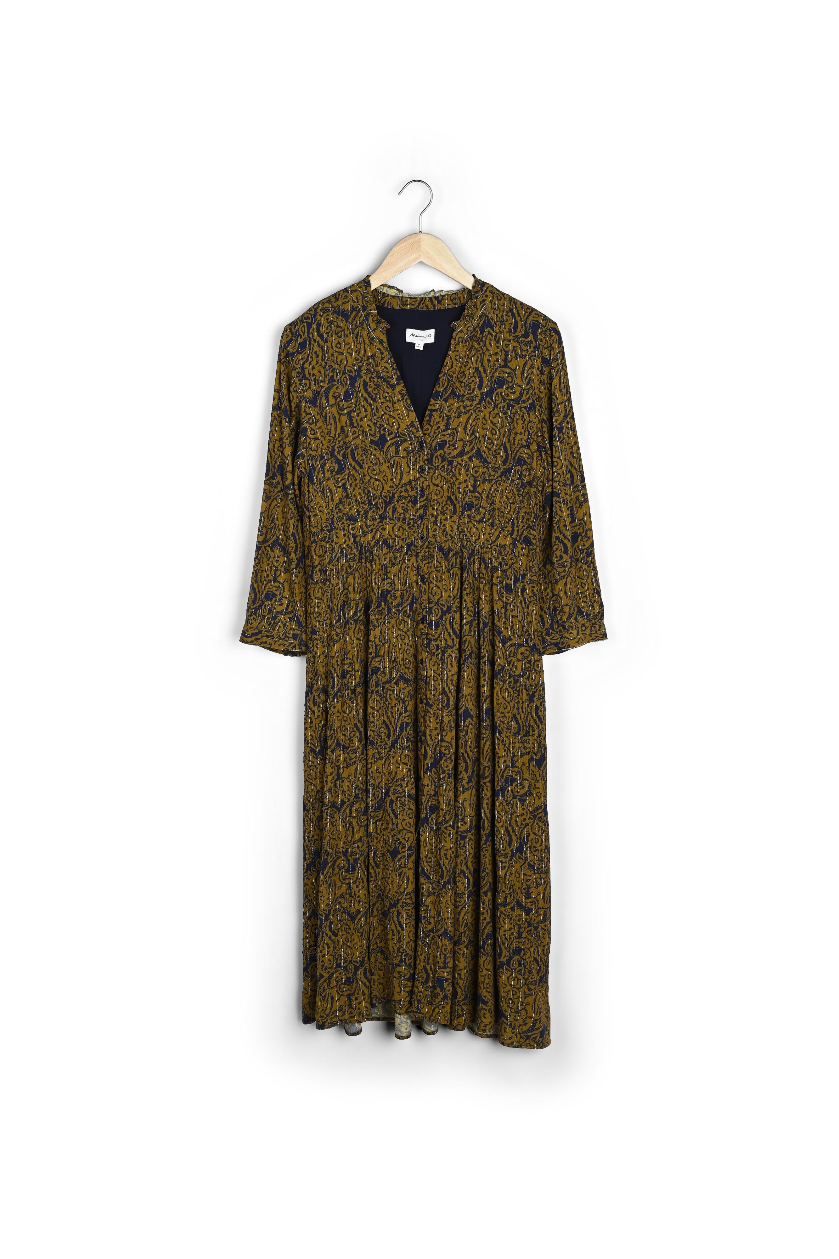 Robe longue imprimée ocre et marine Carola Faume - seconde main