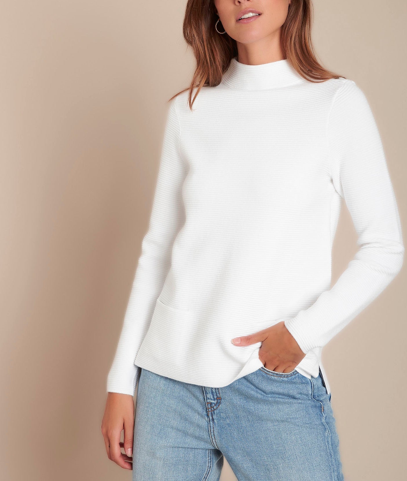 Pull blanc ottoman col montant Flower Faume - seconde main