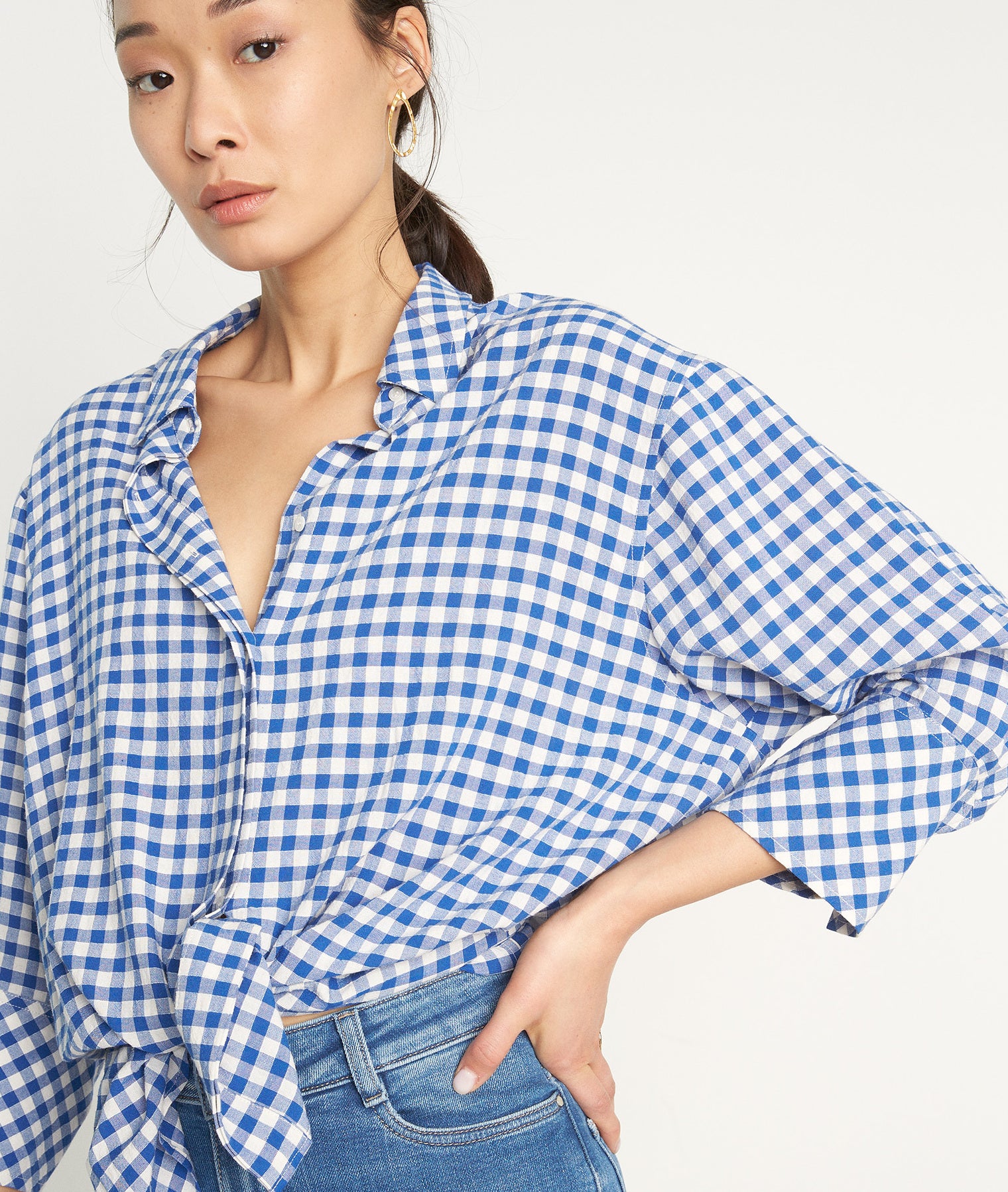 Chemise oversize en vichy bleu Clemence Faume - seconde main