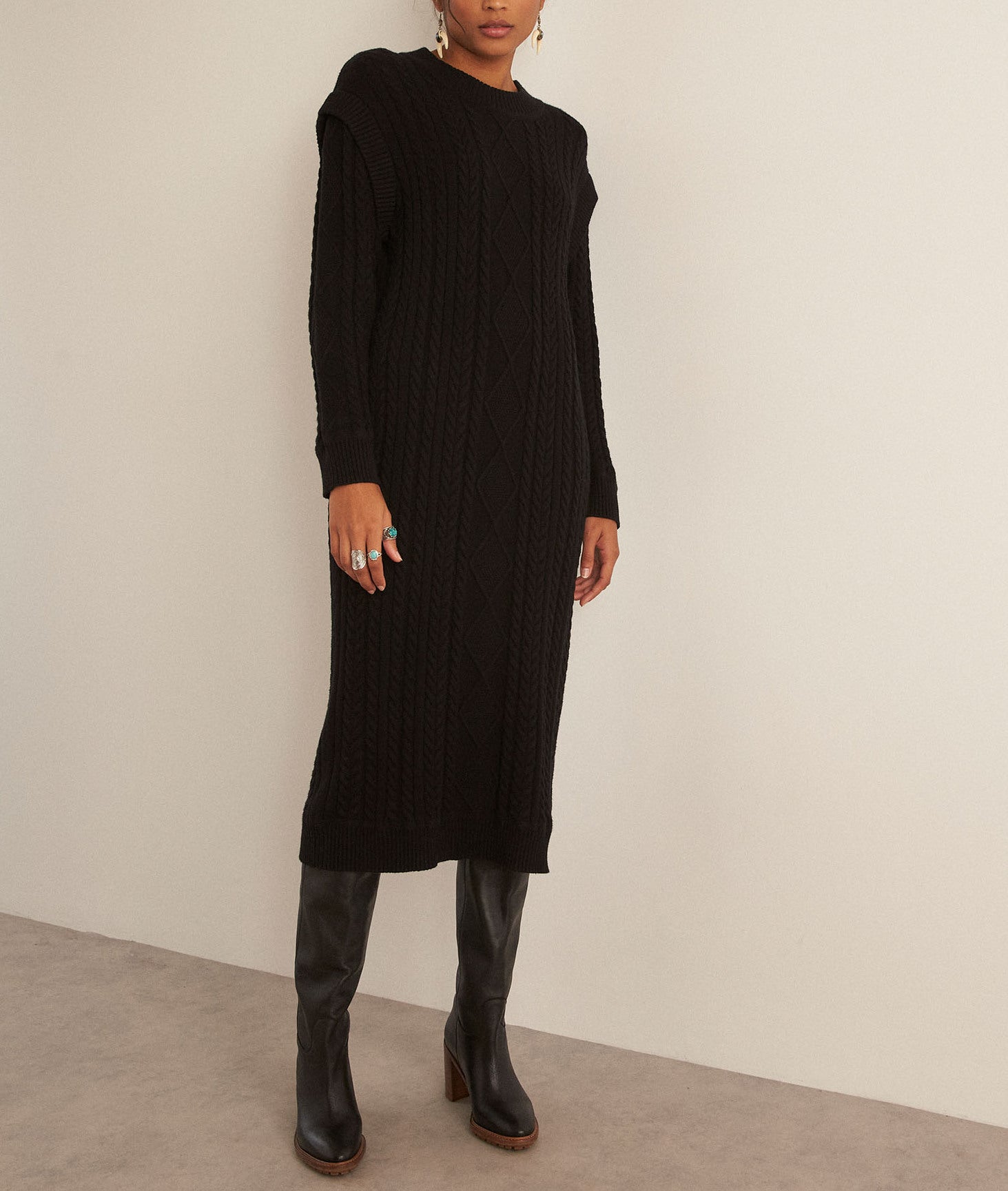 Robe longue en maille torsadée noire Hadda Faume - seconde main