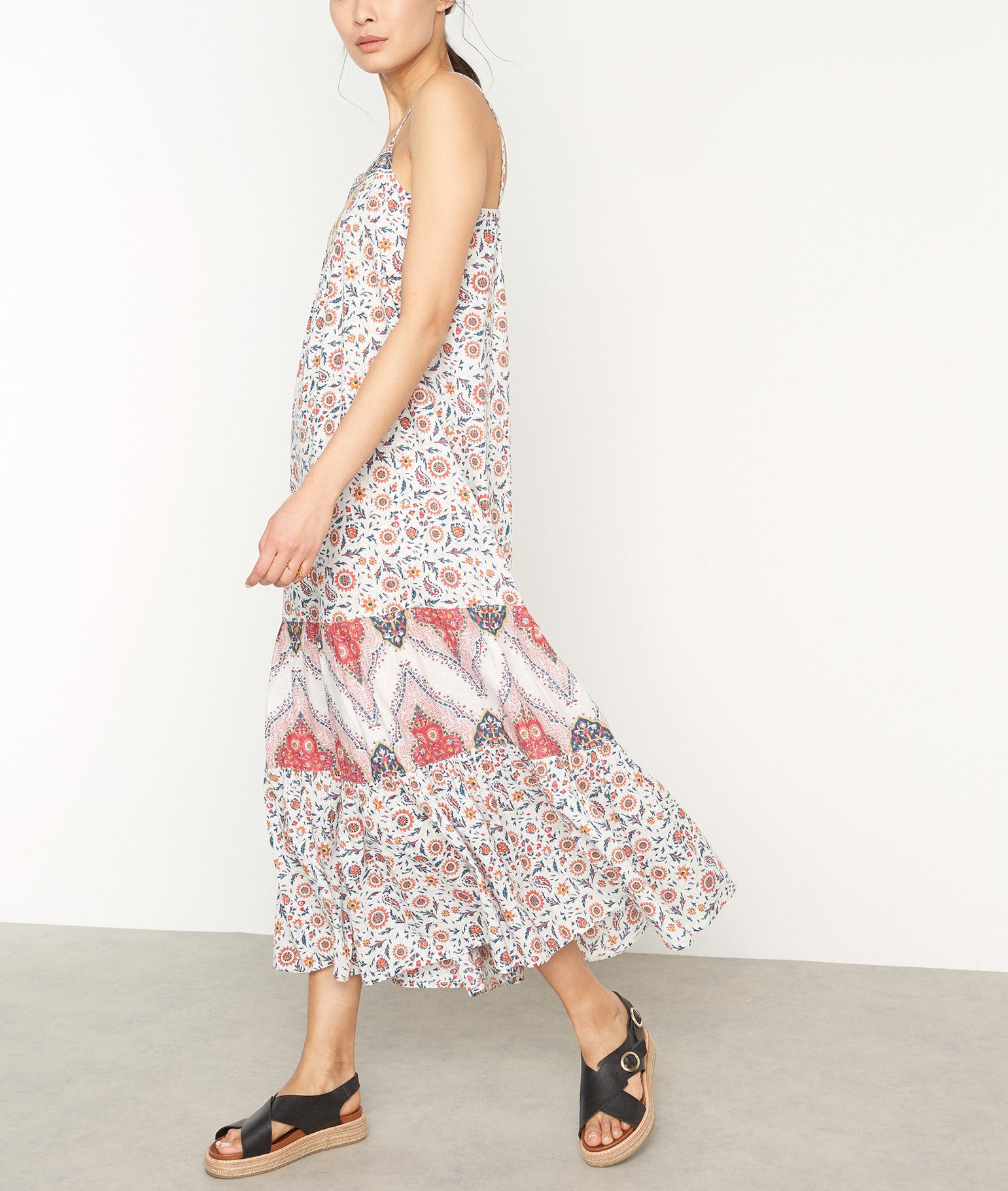 Robe longue à bretelle imprimé blanc Heloise Faume - seconde main