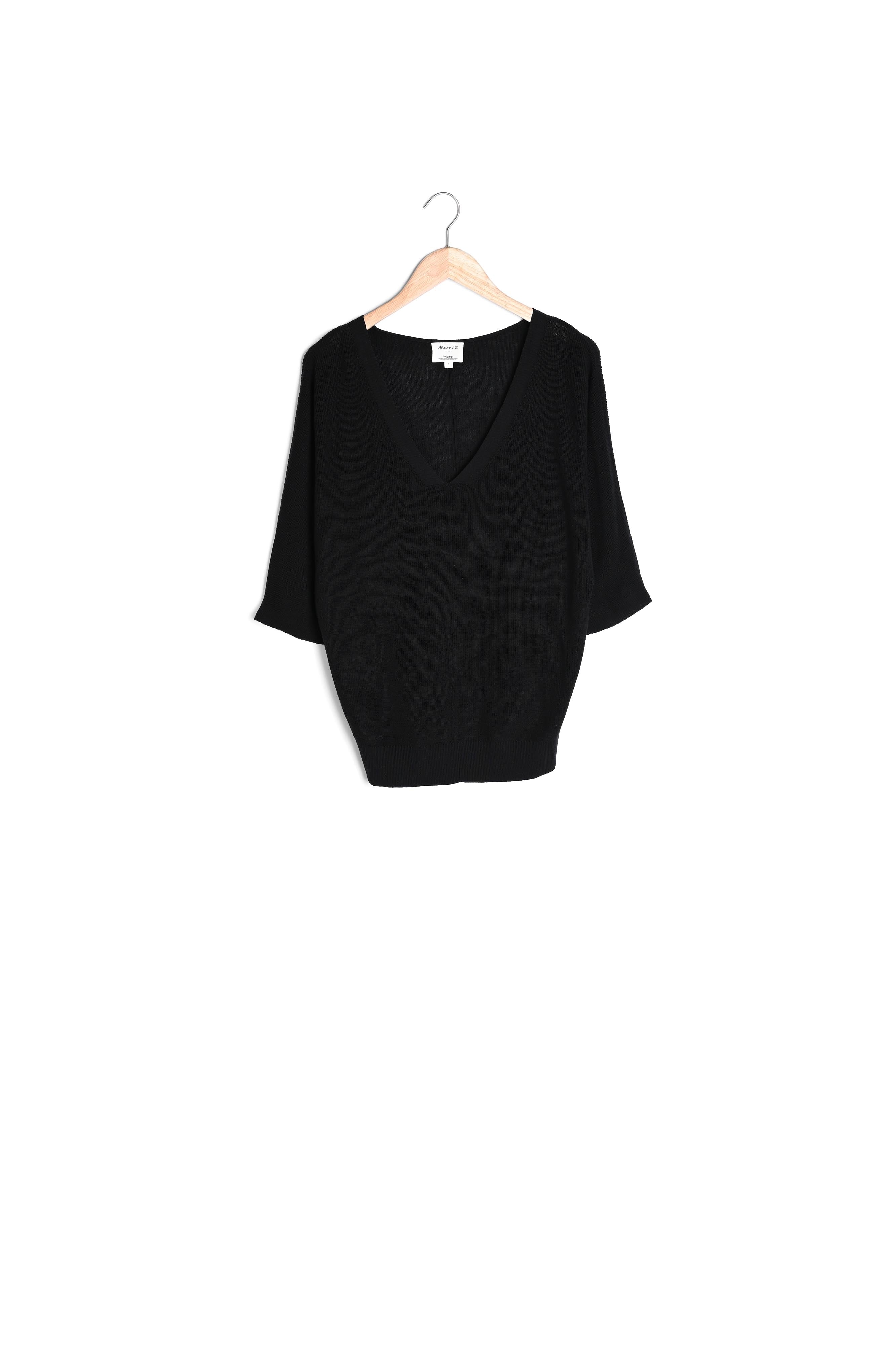 Pull col V en Lyocell Tencel, coton et lin noir Paj Faume - seconde main