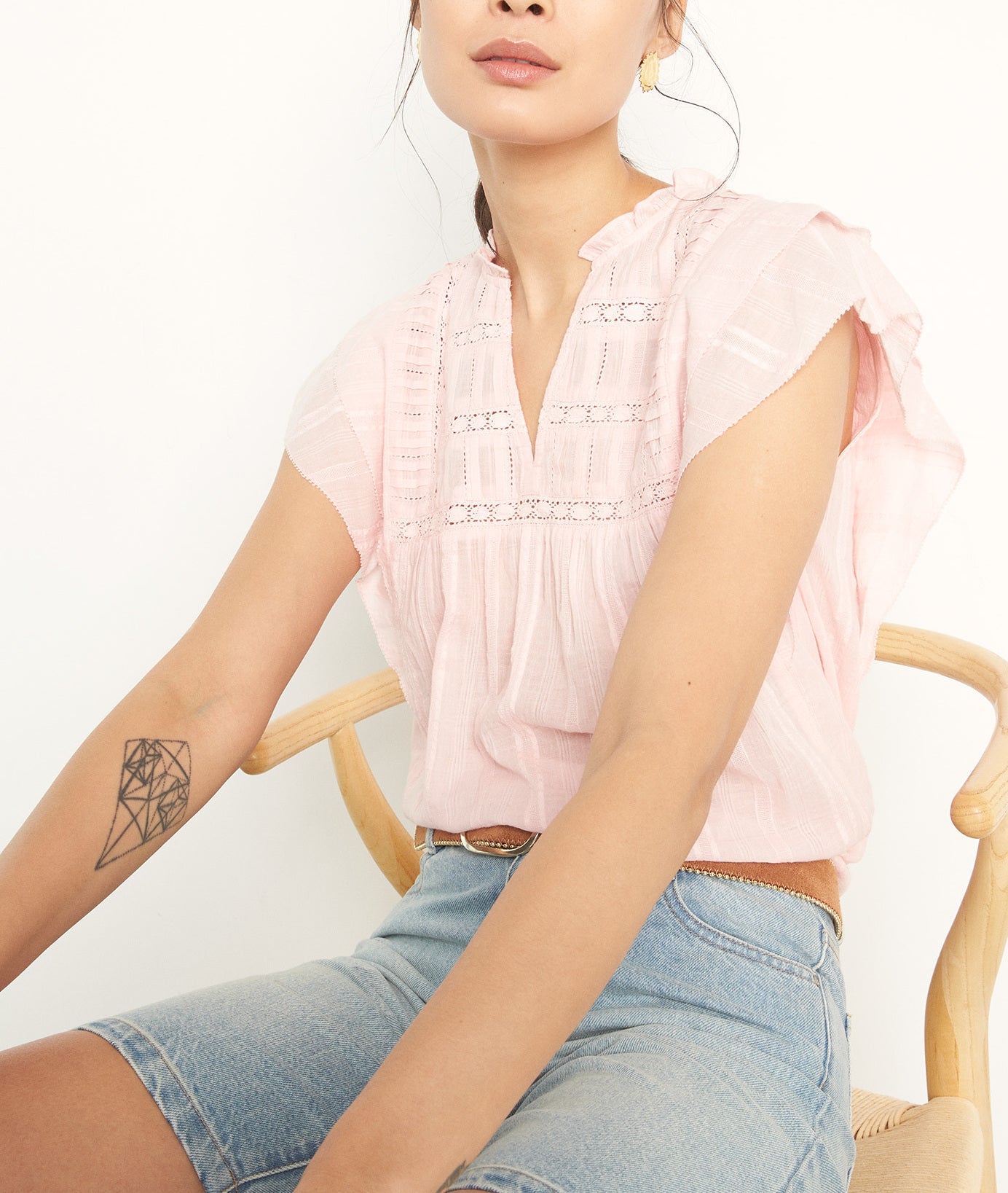 Blouse sans manches en coton rose Constance Faume - seconde main