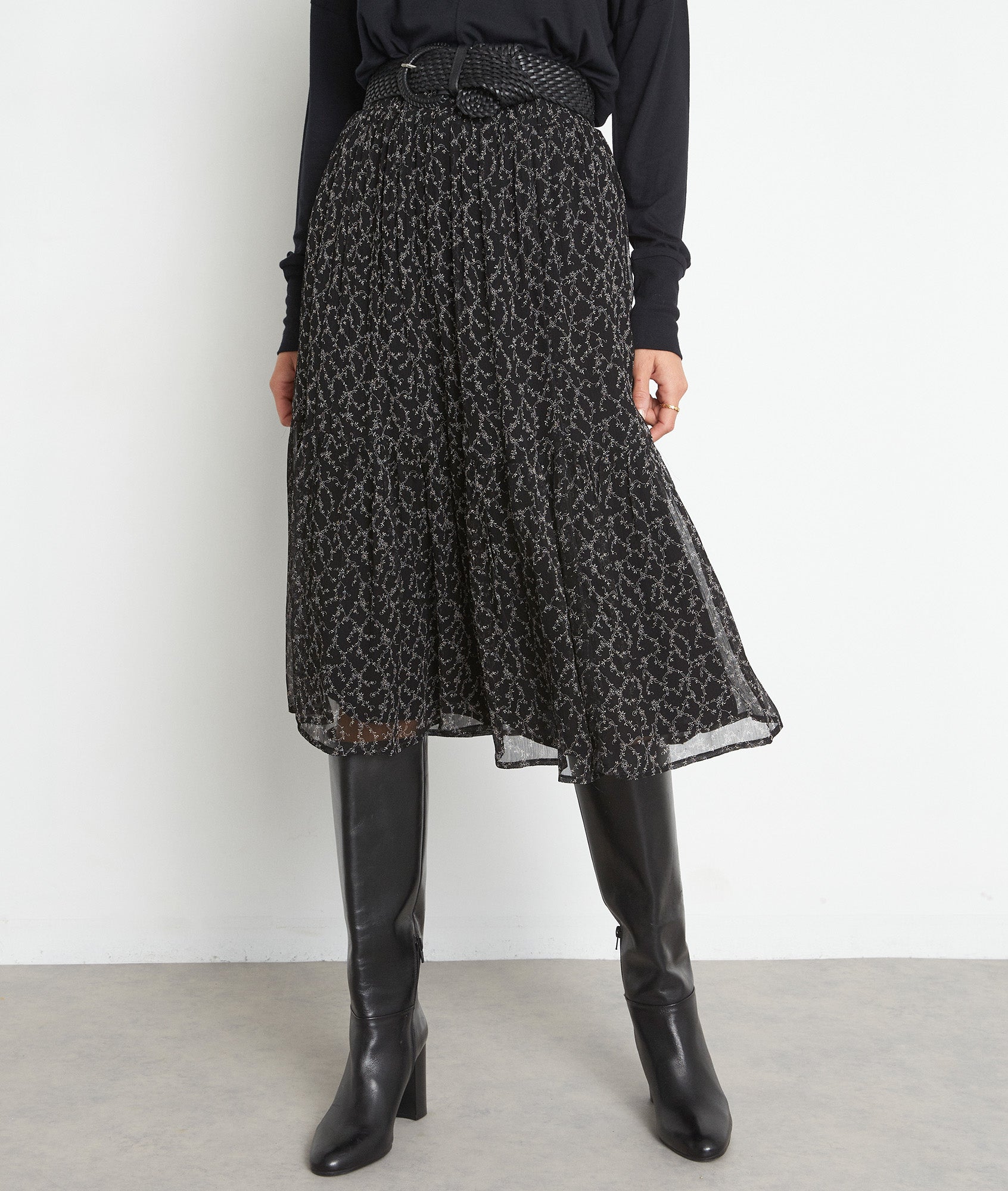 Jupe midi imprimé noir et blanc Florianne Faume - seconde main