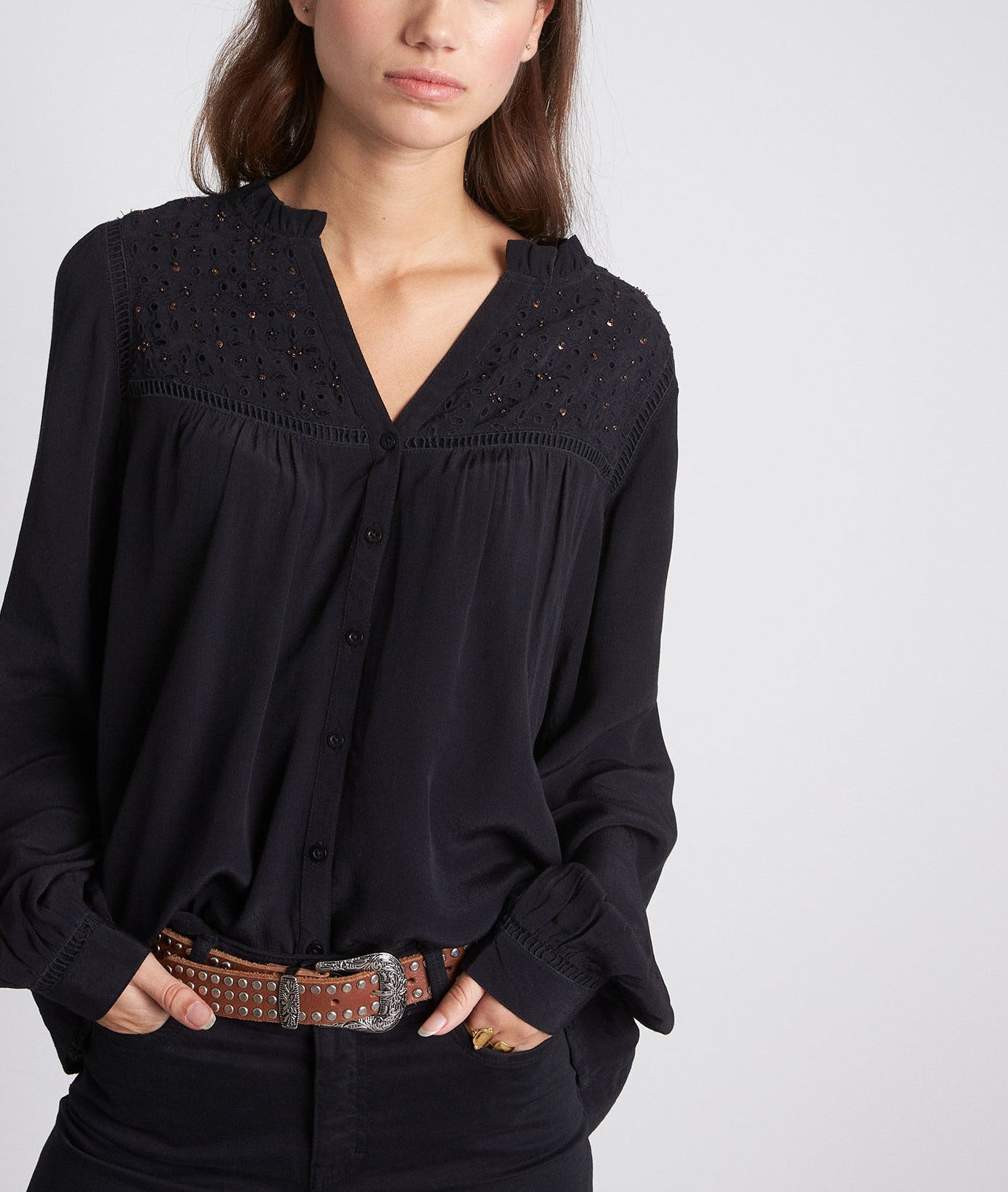 Blouse vaporeuse perlée noire Lexane Faume - seconde main
