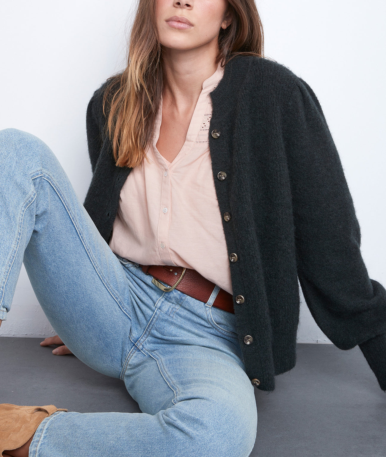 Cardigan à manches bouffantes vert Toussain Faume - seconde main