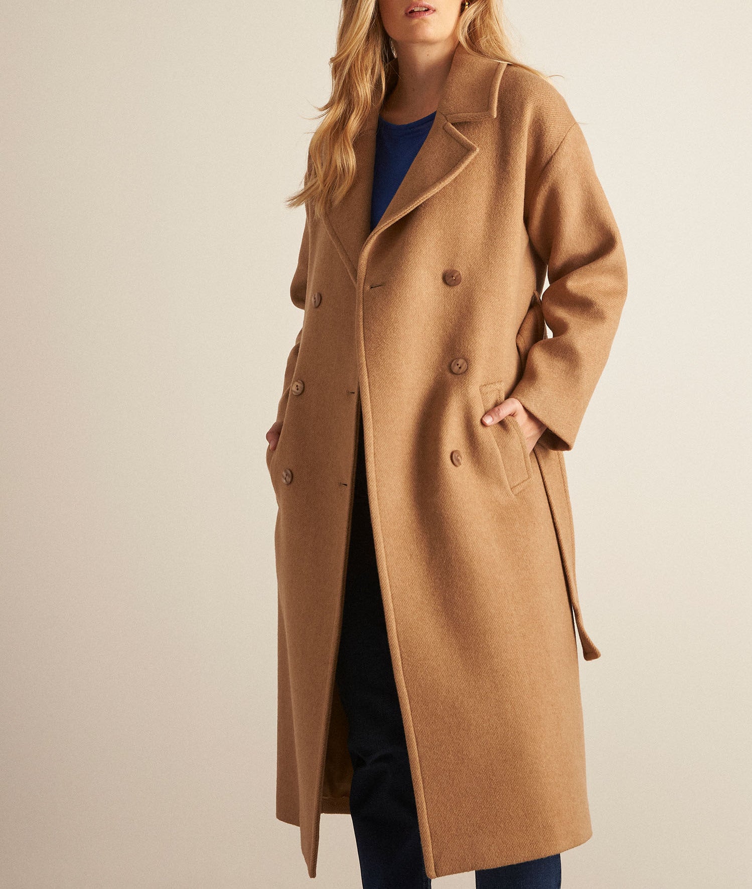 Manteau long en laine recyclée camel Matis Faume - seconde main