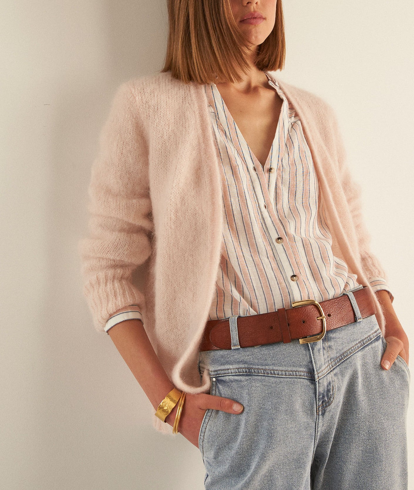 Chemise rayée en coton rose poudré CAYNA Faume - seconde main