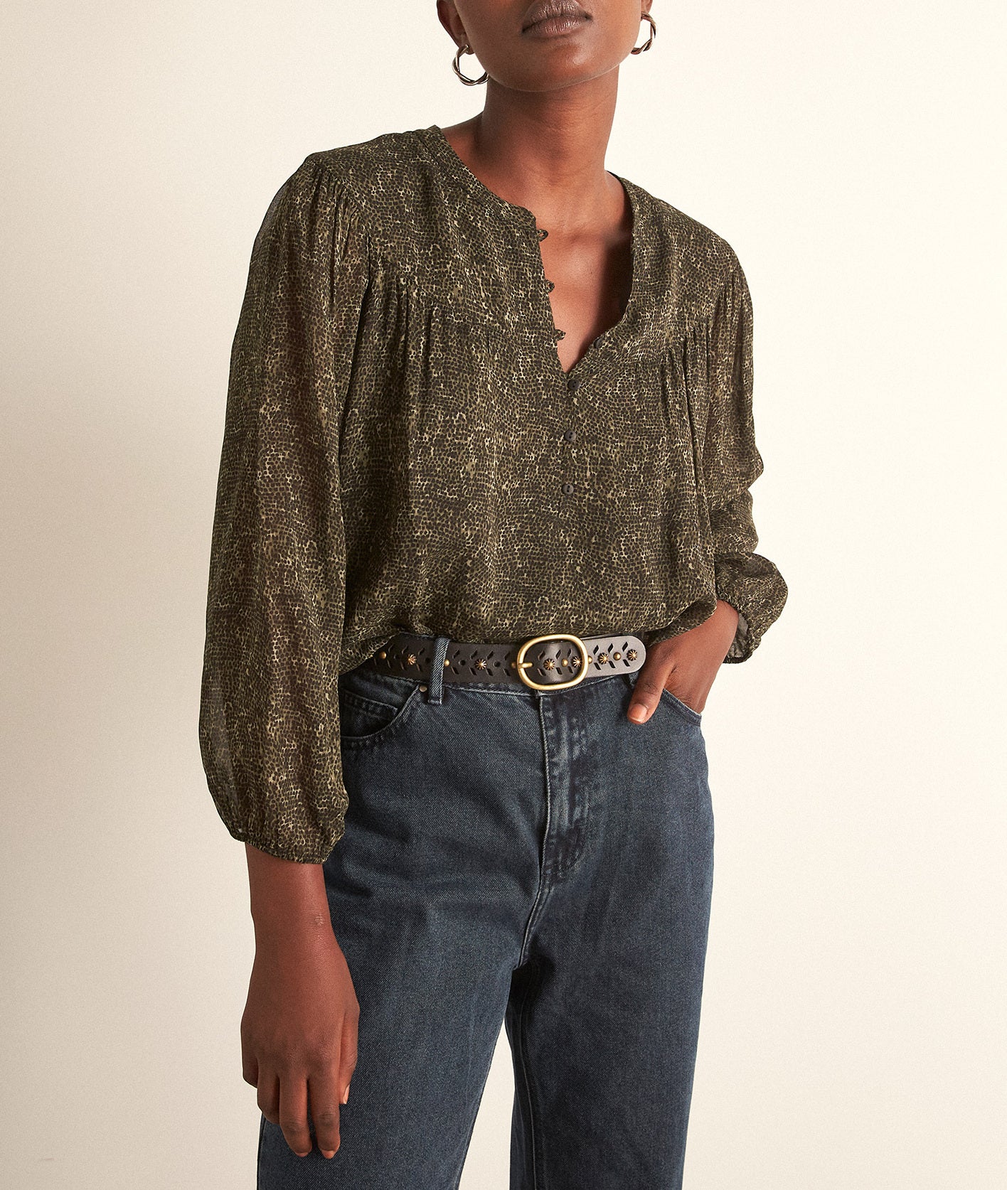 Blouse imprimée verte Carina Faume - seconde main