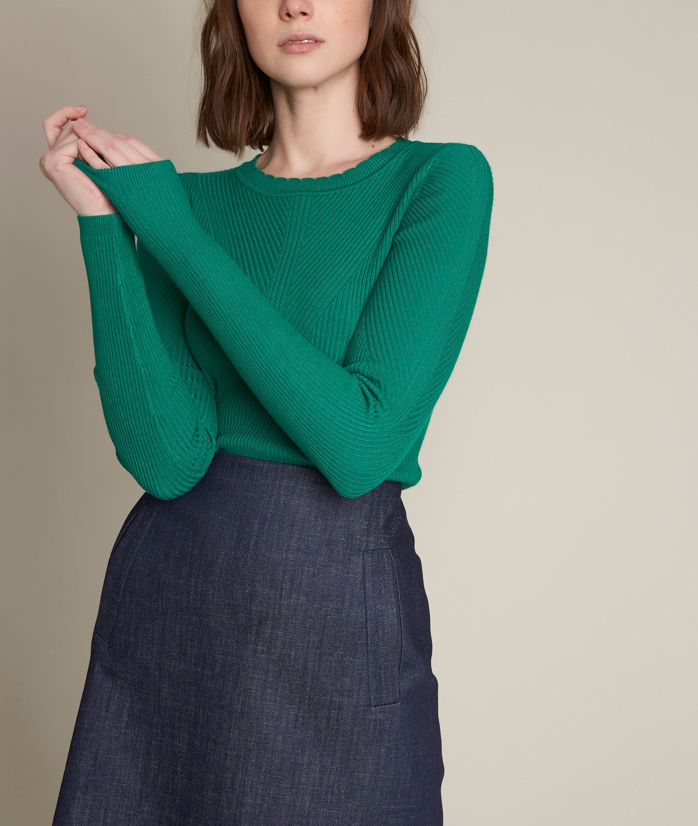 Pull côtelé émeraude Délice Faume - seconde main