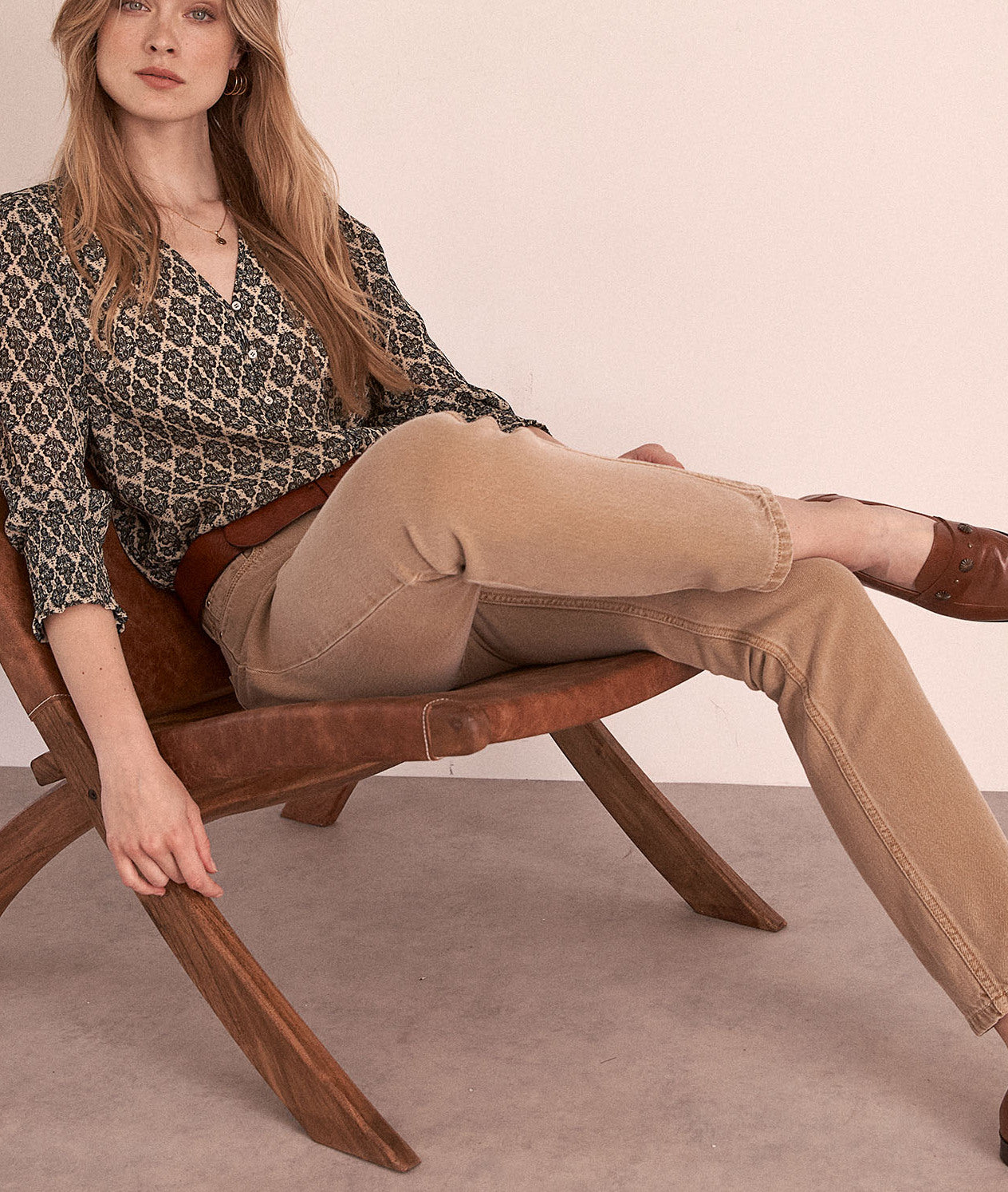 Jean en coton bio beige Prescilia Faume - seconde main