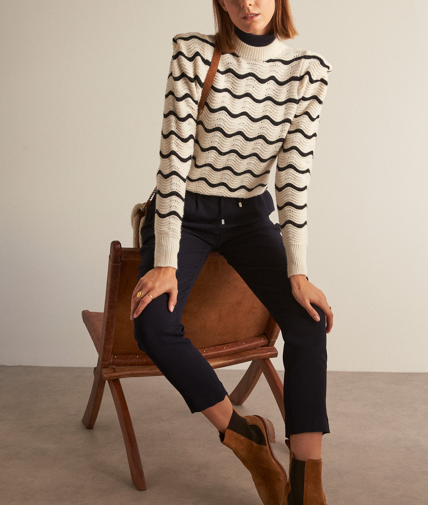 Pull marinière à épaulettes écru Berberis Faume - seconde main