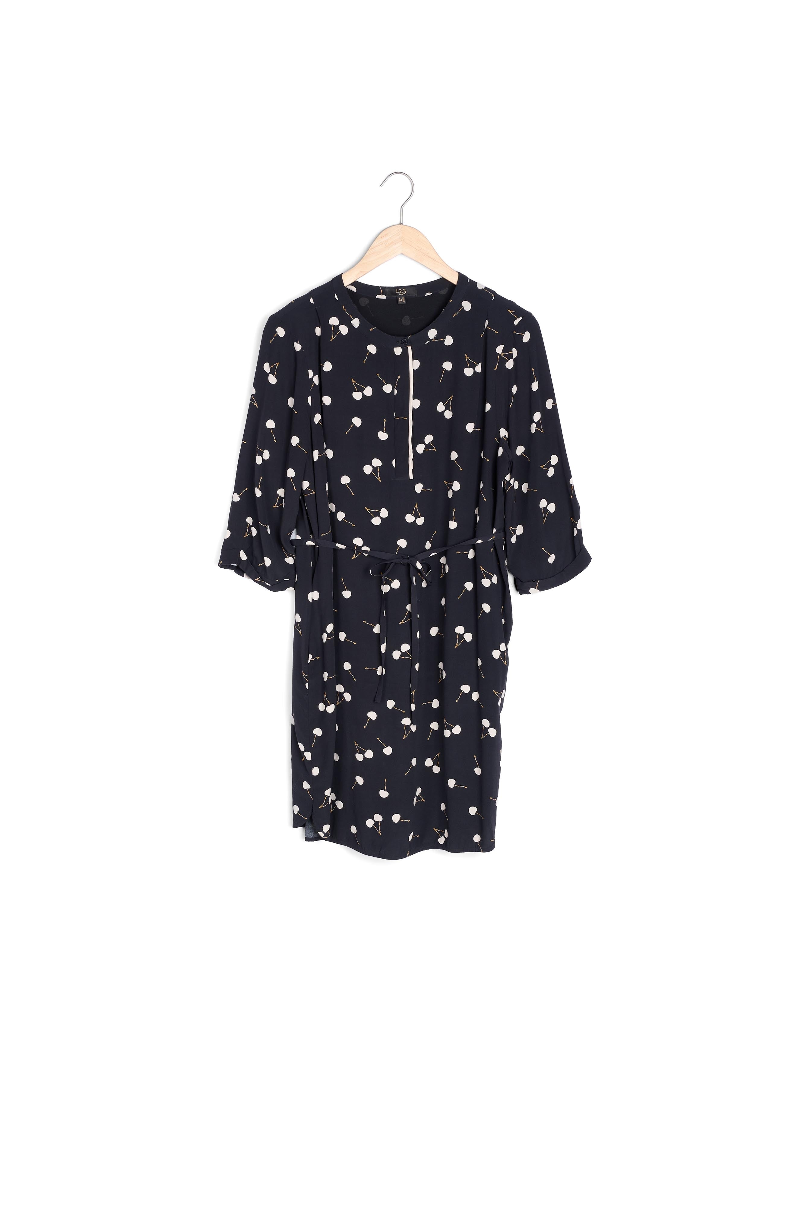 Robe noire imprimé cerises en viscose Linda Faume - seconde main