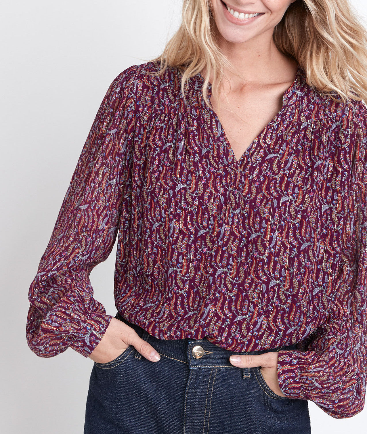 Blouse imprimée grenat Elsa Faume - seconde main