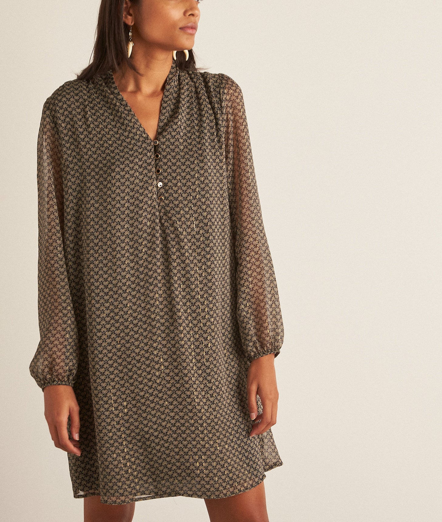 Robe courte imprimée noire et beige Hemilie Faume - seconde main