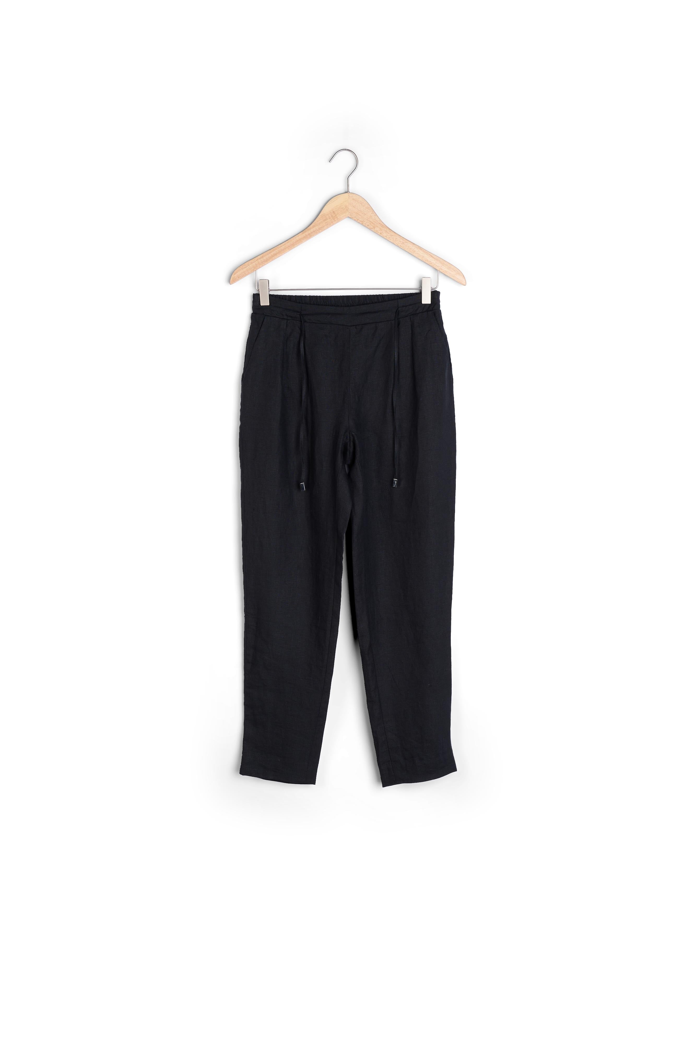 Pantalon carotte noir en lin certifié Flynn Faume - seconde main