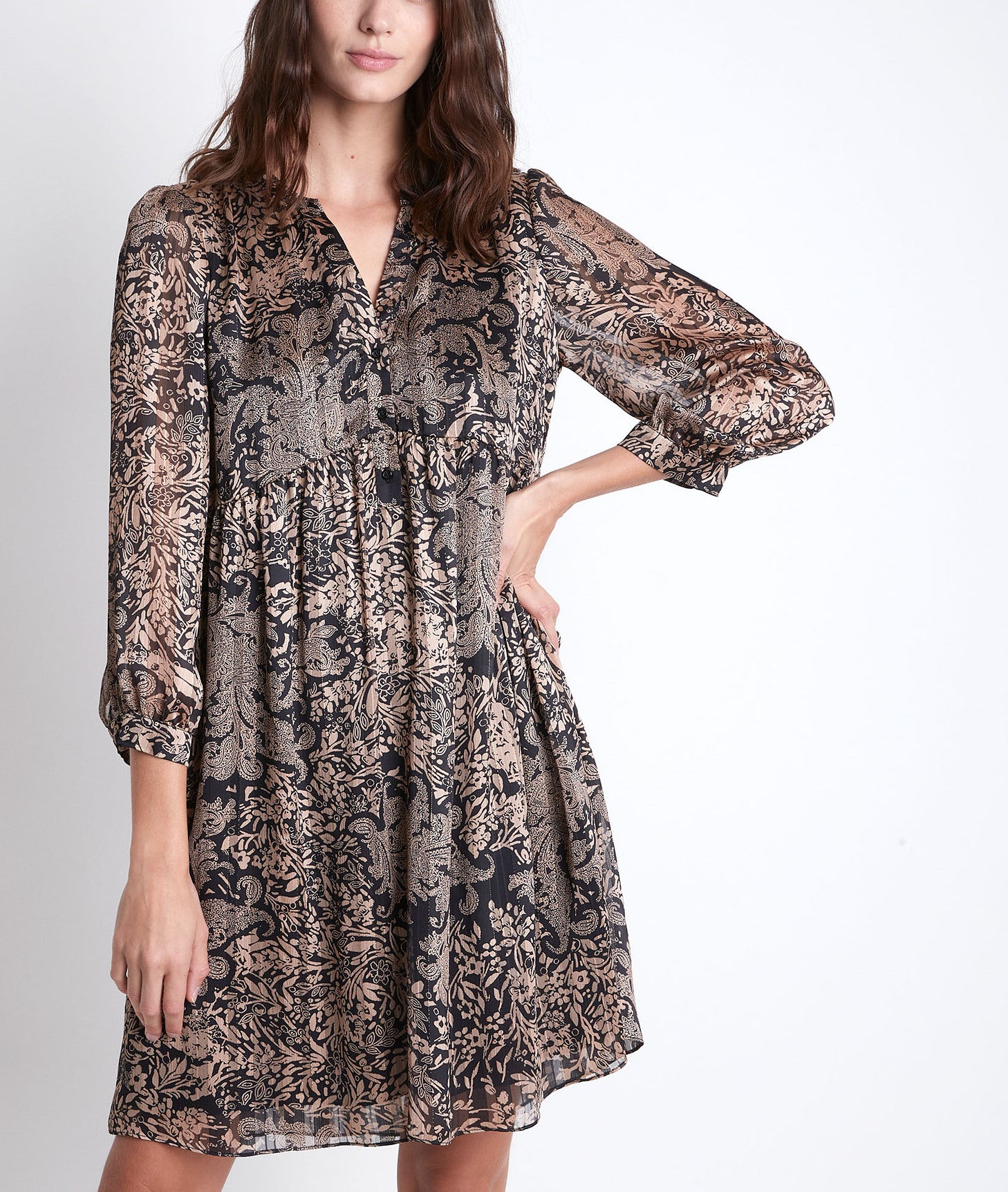 Robe dorée imprimée Calypso Faume - seconde main