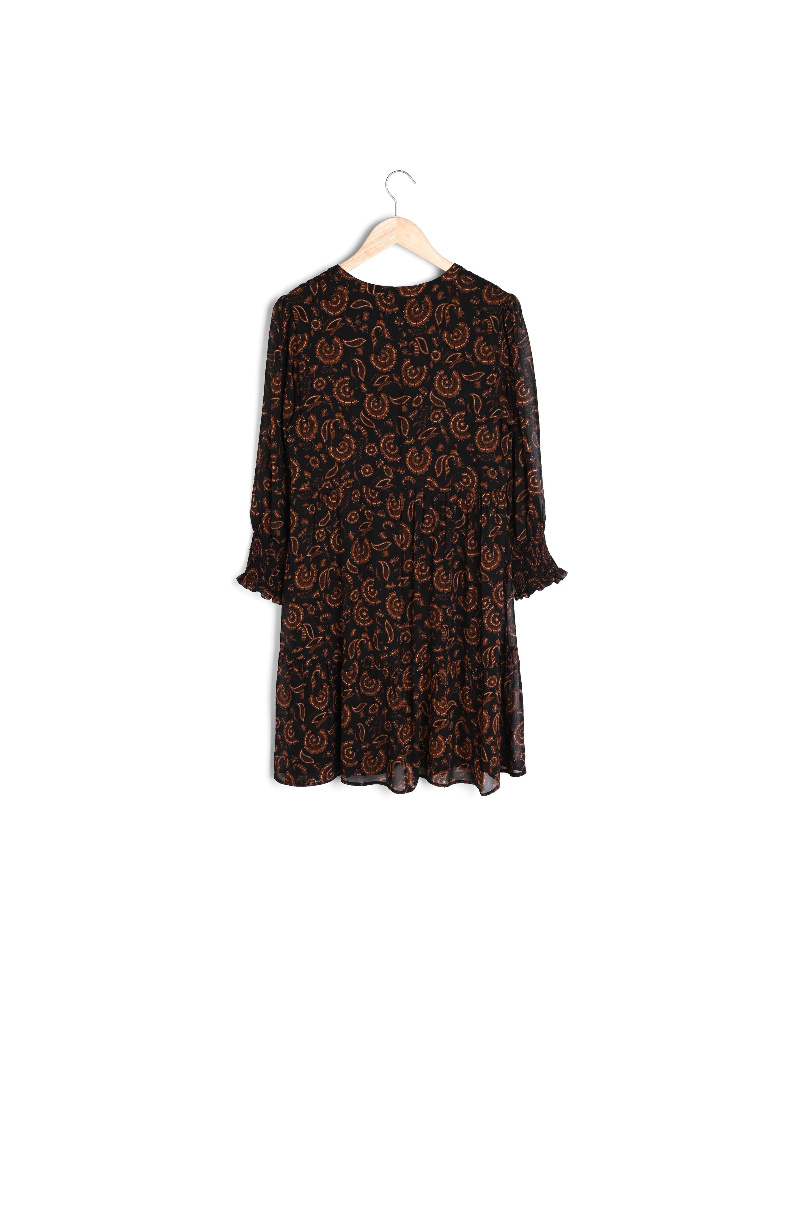 robe courte imprimée noire et brique Nadira Faume - seconde main