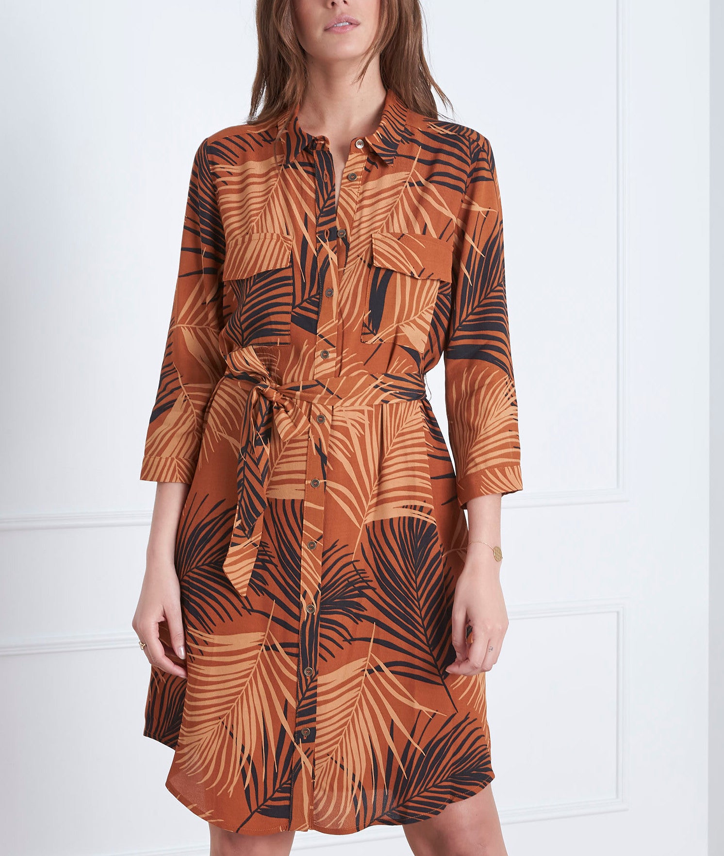 Robe acajou imprimé palme Lily Faume - seconde main