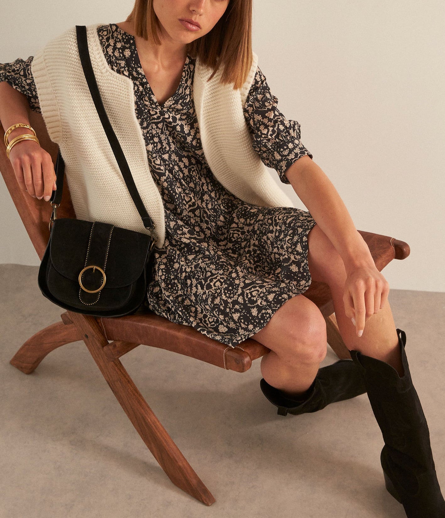 Robe courte noire imprimée HAFIDA Faume - seconde main