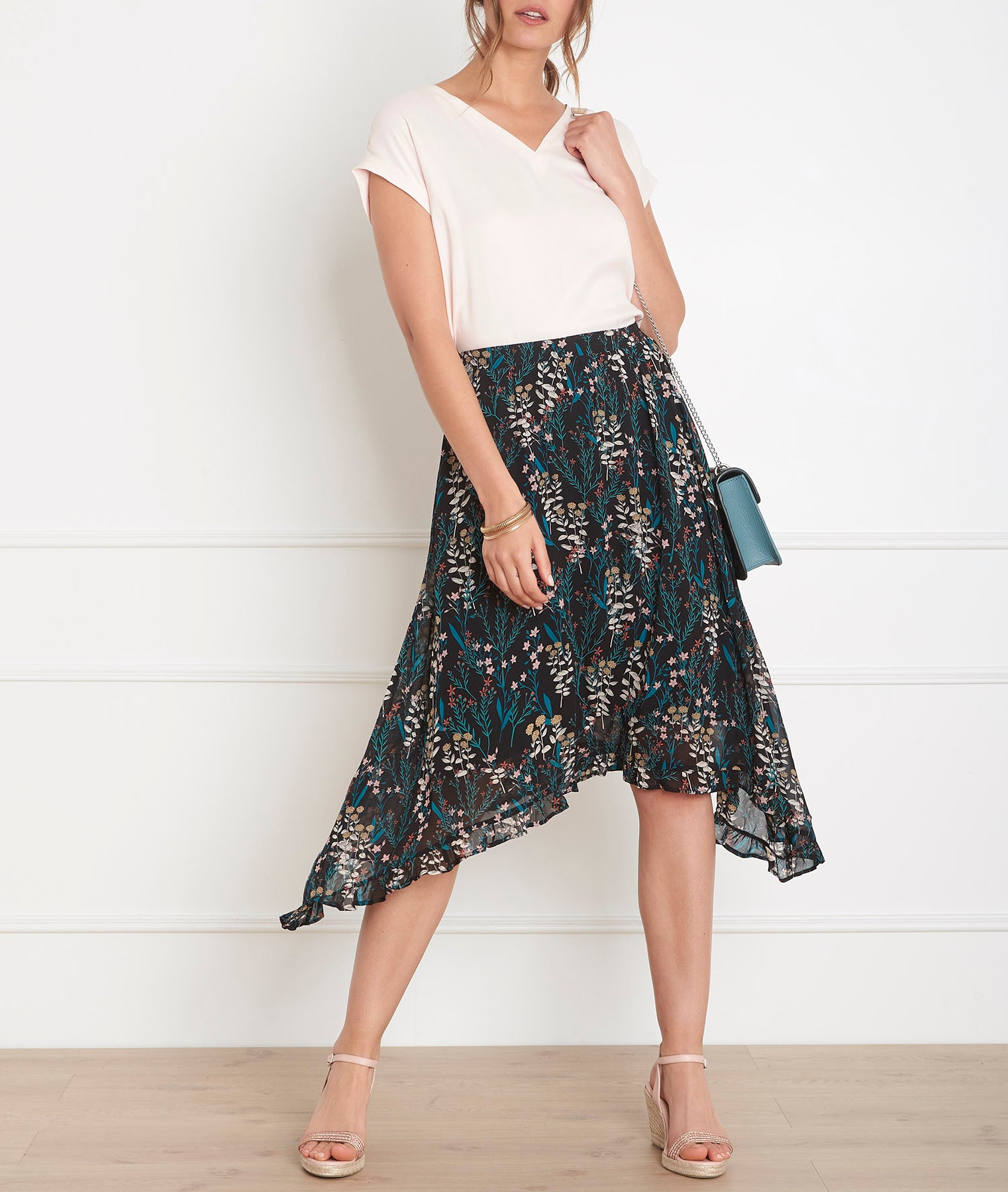 Jupe noire imprimée asymétrique Salima Faume - seconde main