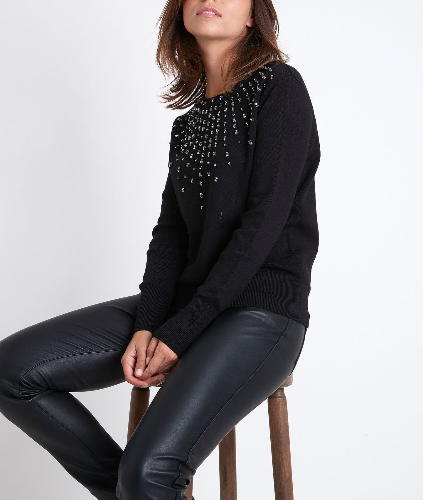 Pull col rond avec strass Rick Faume - seconde main