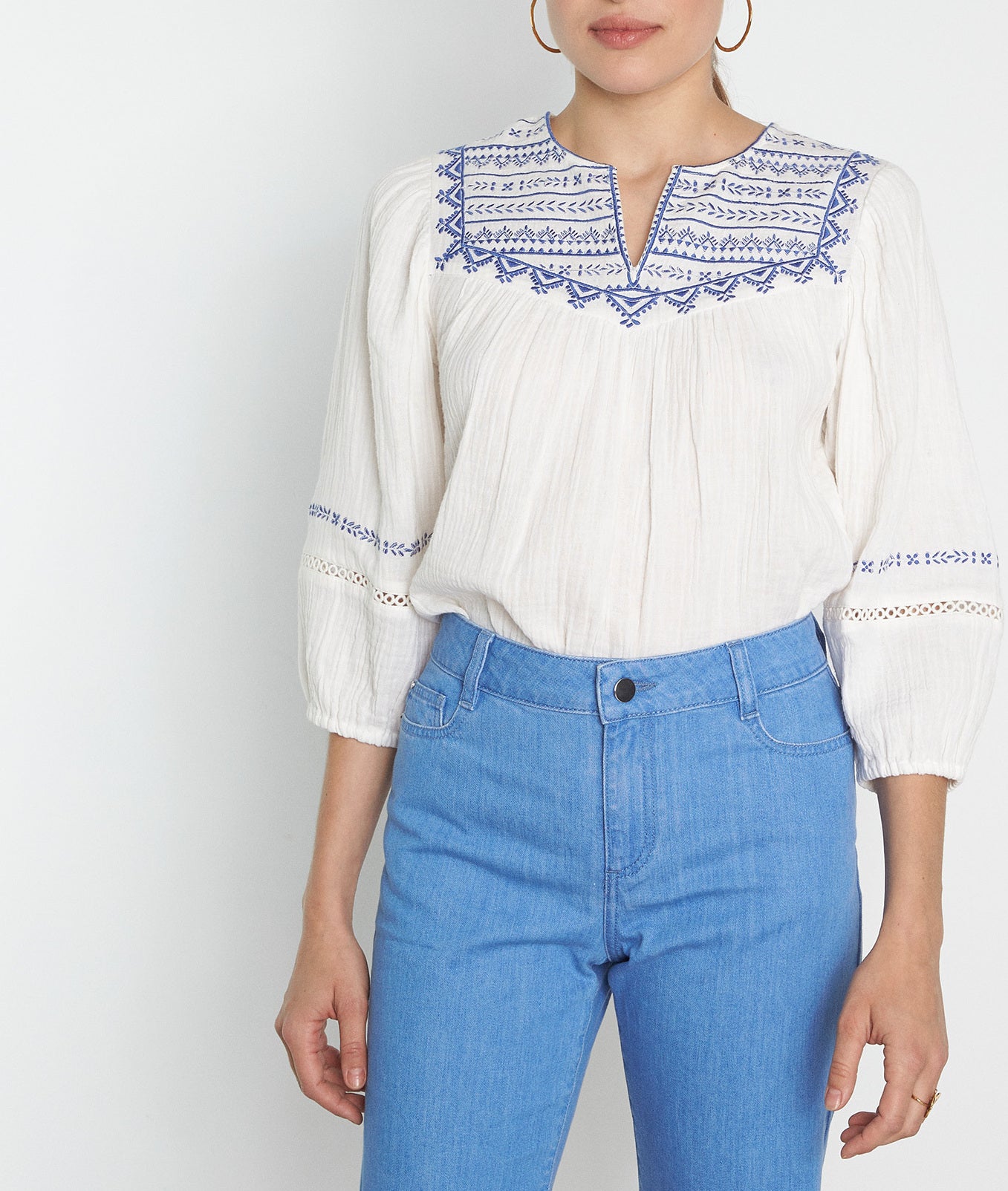 Blouse en coton brodé blé Lydie Faume - seconde main