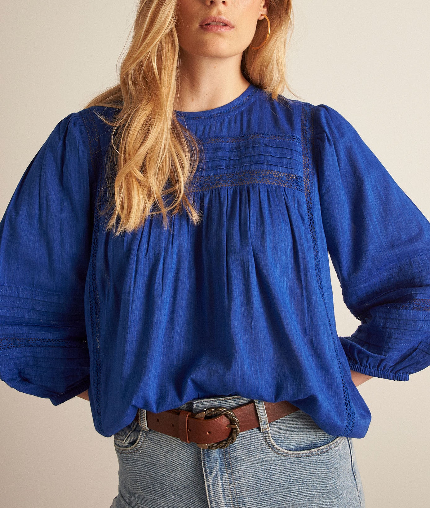 Blouse romantique bleu roi en coton CANDICE Faume - seconde main