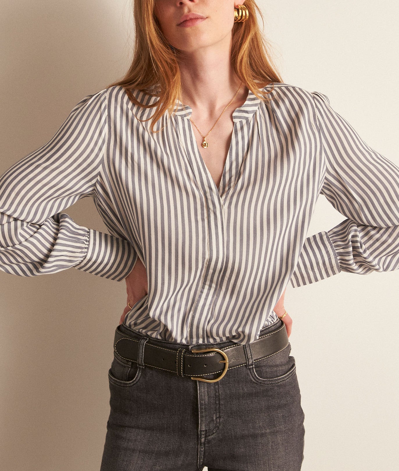 Chemise fluide rayée grise et blanche Theonie Faume - seconde main