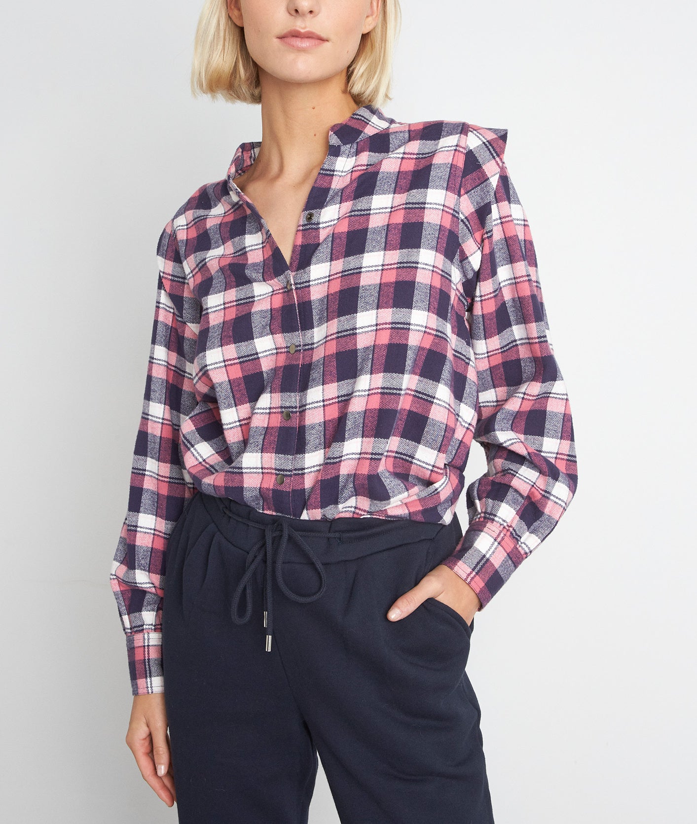 Chemise en coton à carreaux marine et rose Adam Faume - seconde main